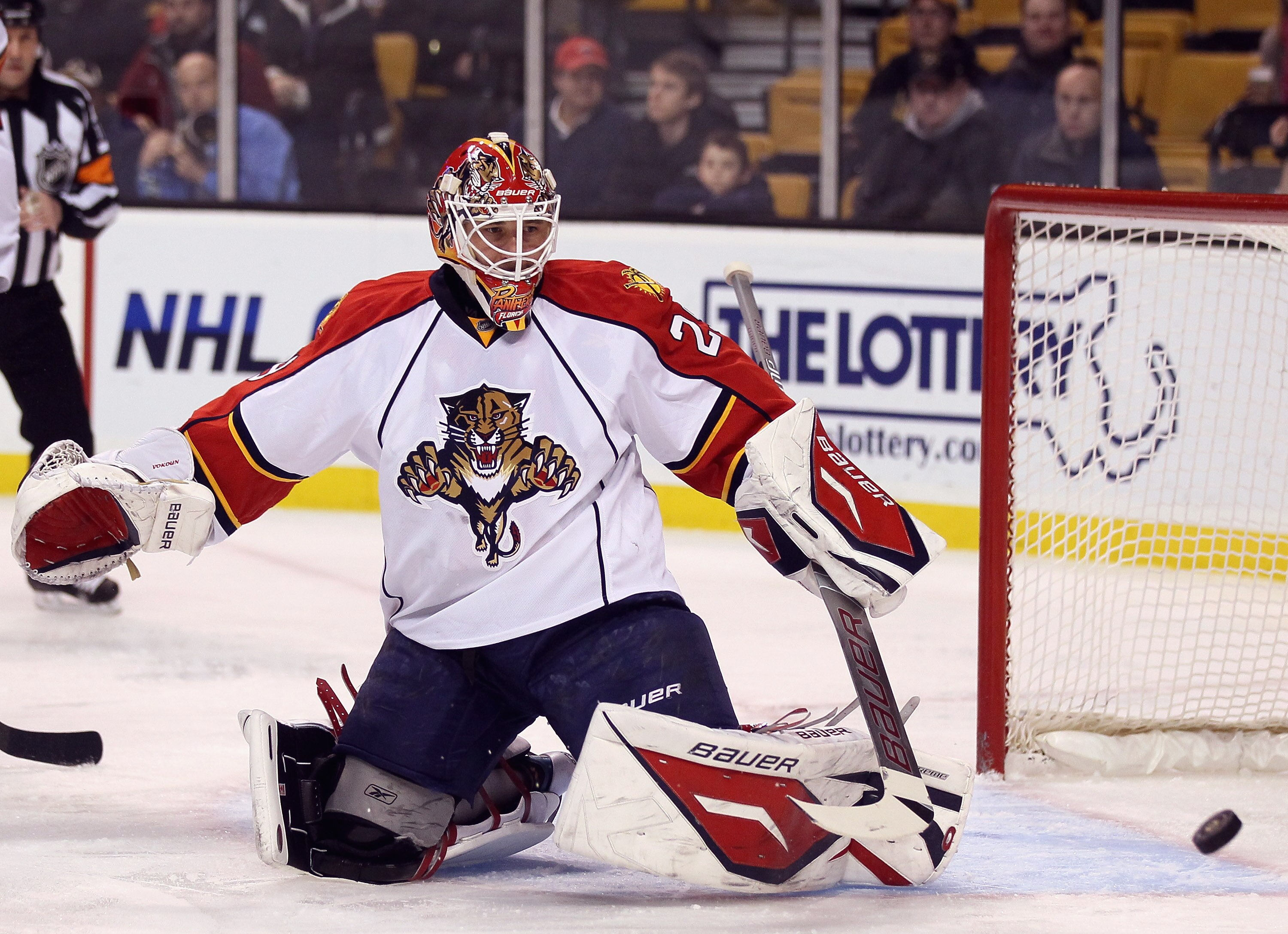 BOSTON, MA - JANUARY 26:  Tomas Vokoun #29 of Florida Panthers stops a shot in the first period against the Boston Bruins on January 26, 2011 at the TD Garden in Boston, Massachusetts.  (Photo by Elsa/Getty Images)