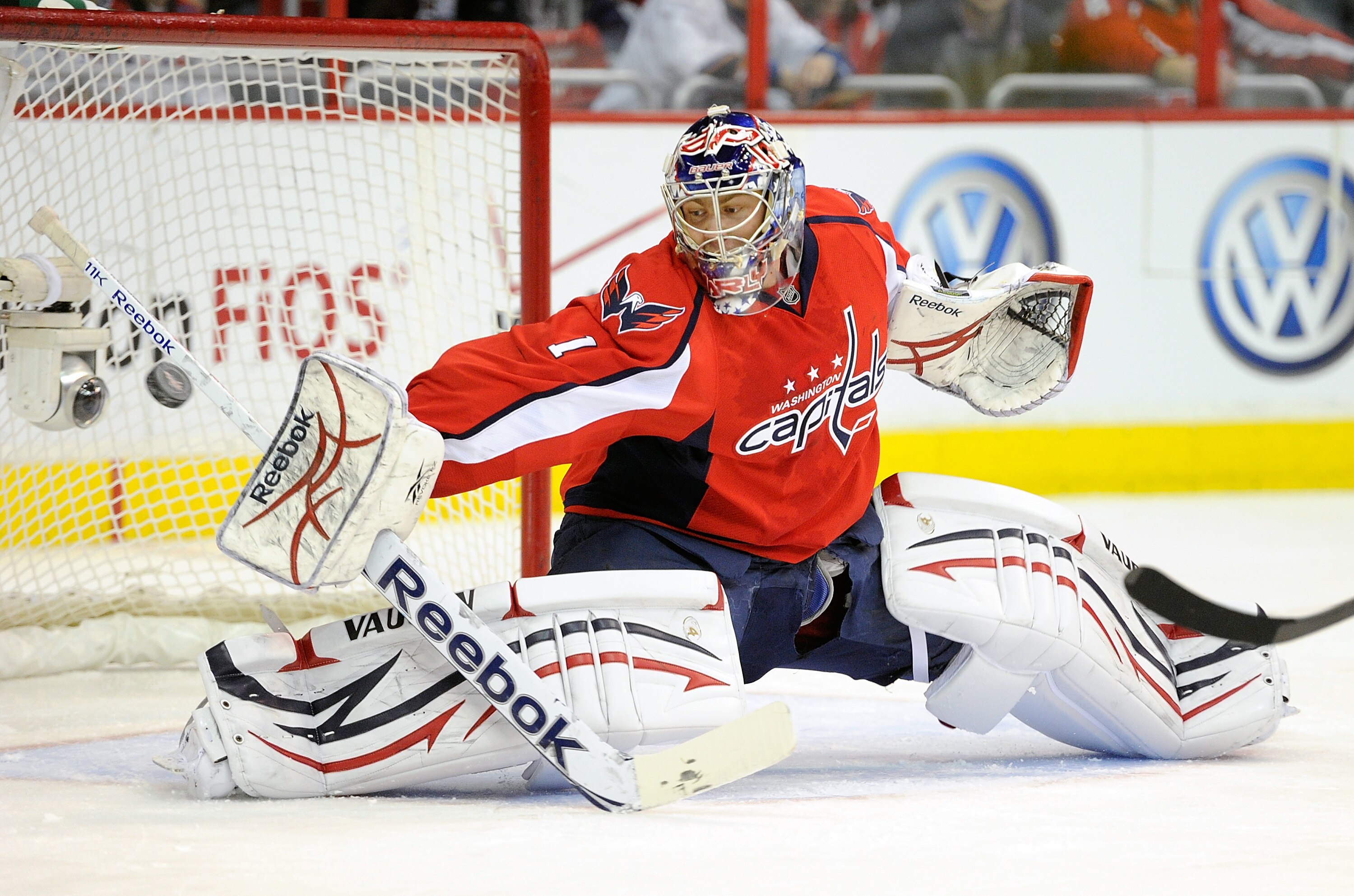 WASHINGTON - JANUARY 14:  Semyon Varlamov #1 of the Washington Capitals makes a save against the Vancouver Canucks at the Verizon Center on January 14, 2011 in Washington, DC.  (Photo by Greg Fiume/Getty Images)