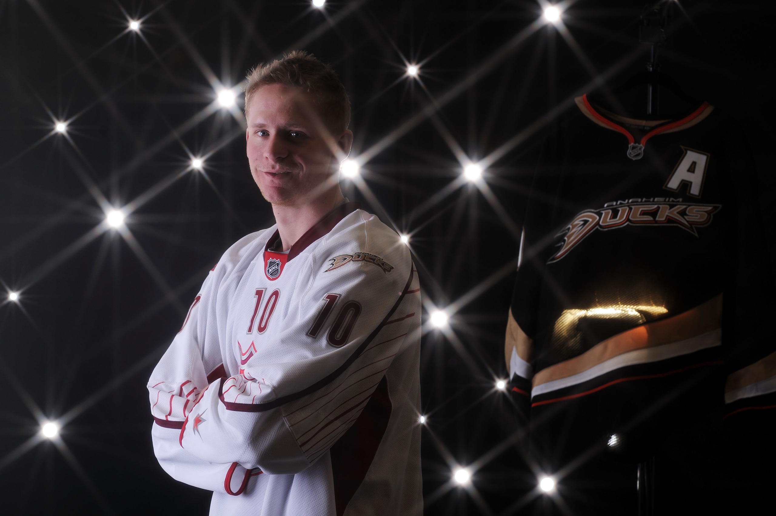 RALEIGH, NC - JANUARY 30:  (EDITORS NOTE: A special effects camera filter was used for this image.) Corey Perry #10 of the Anaheim Ducks for Team Staal poses for a portrait before the 58th NHL All-Star Game at RBC Center on January 30, 2011 in Raleigh, No