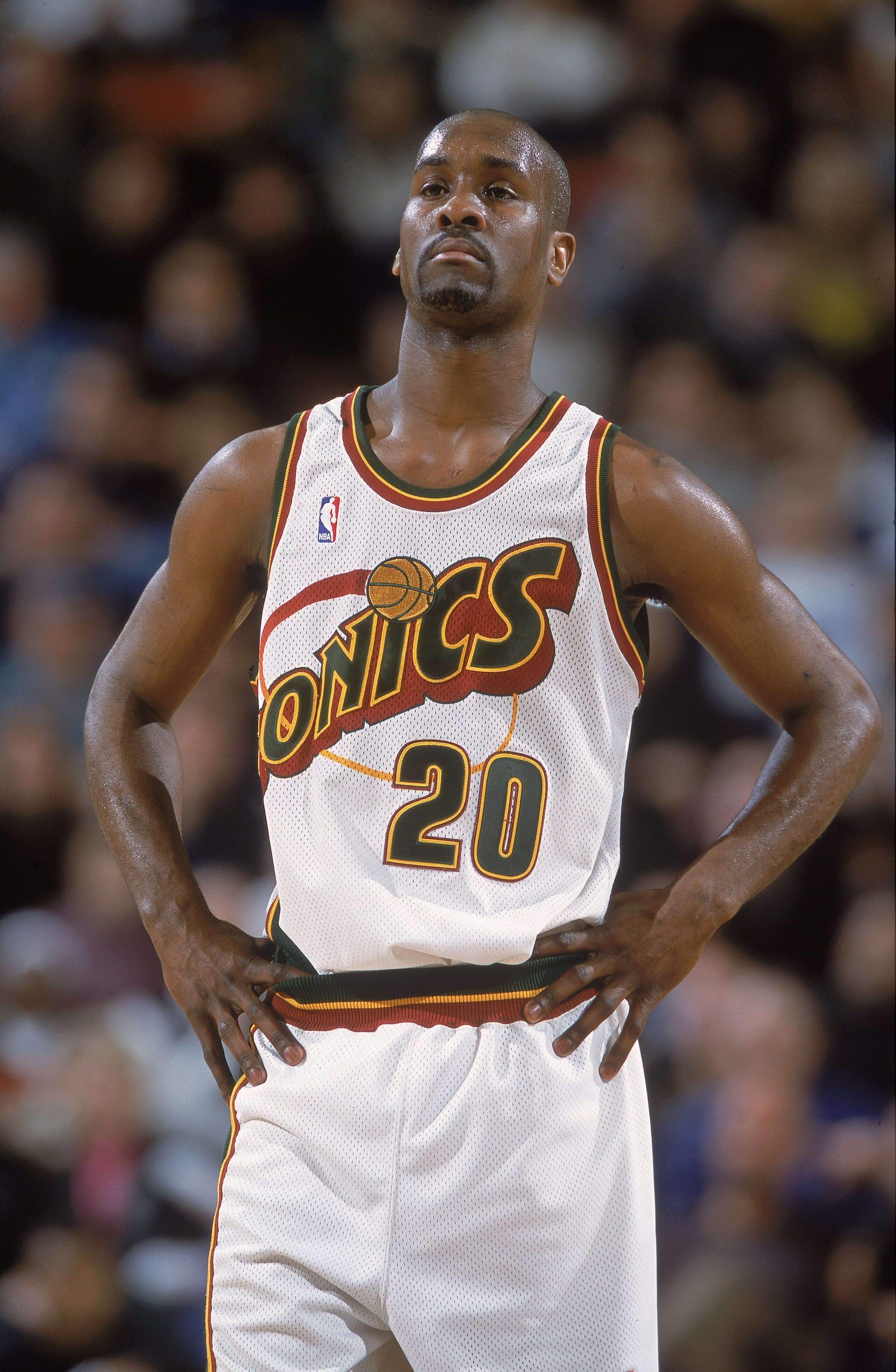 23 Feb 2001: Gary Payton #20 of the Seattle SuperSonics stands on the court during the game against the Utah Jazz at the Key Arena in Seattle, Washington. The Jazz defeated the SuperSonics 96-84. NOTE TO USER: It is expressly understood that the only r 23 Feb 2001: Gary Payton #20 of the Seattle SuperSonics stands on the court during the game against the Utah Jazz at the Key Arena in Seattle, Washington. The Jazz defeated the SuperSonics 96-84. NOTE TO USER: It is expressly understood that the only r