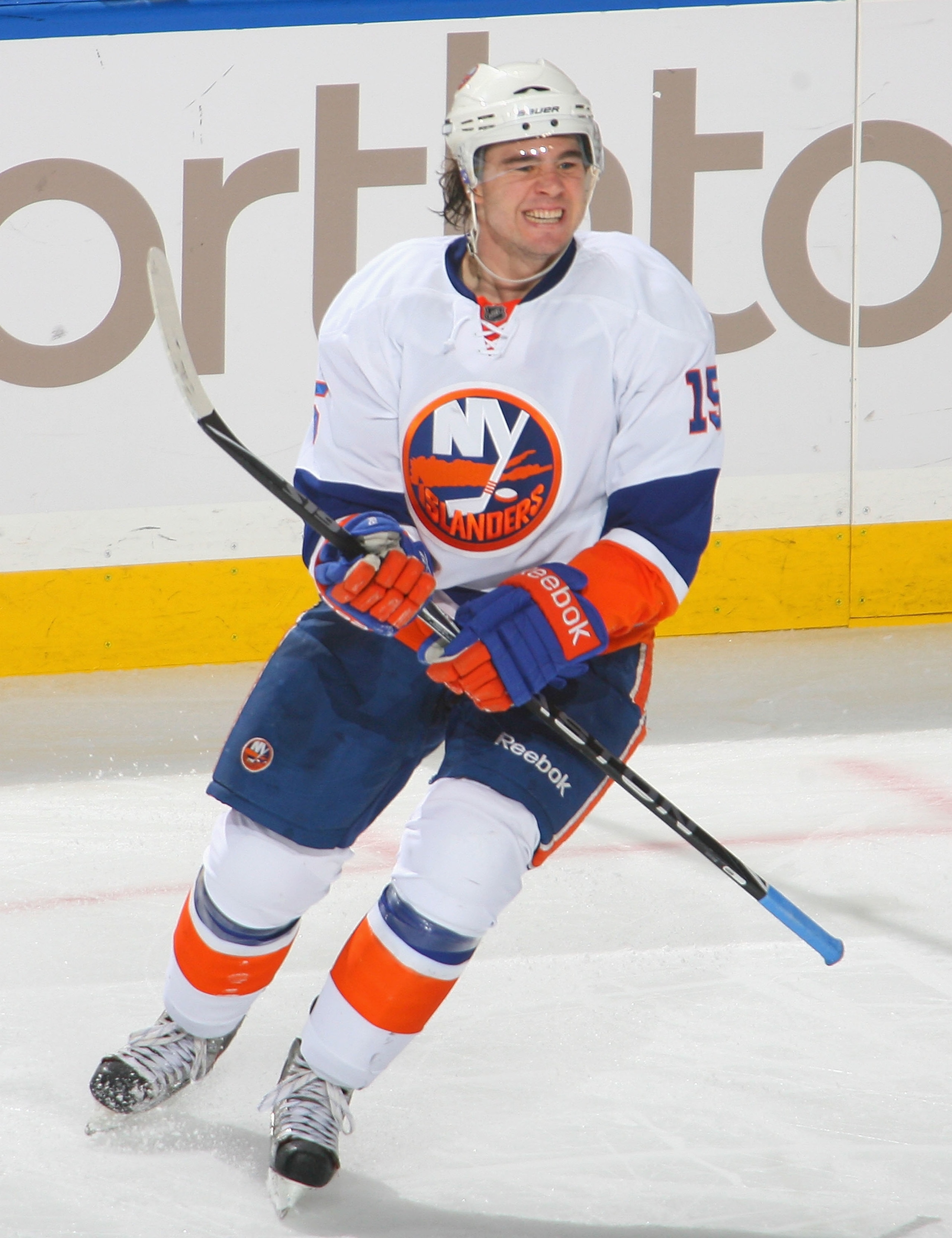 BUFFALO, NY - JANUARY 21: PA Parenteau #15 of the New York Islanders reacts after scoring New York's third goal against the Buffalo Sabres  at HSBC Arena on January 21, 2011 in Buffalo, New York.  (Photo by Rick Stewart/Getty Images)