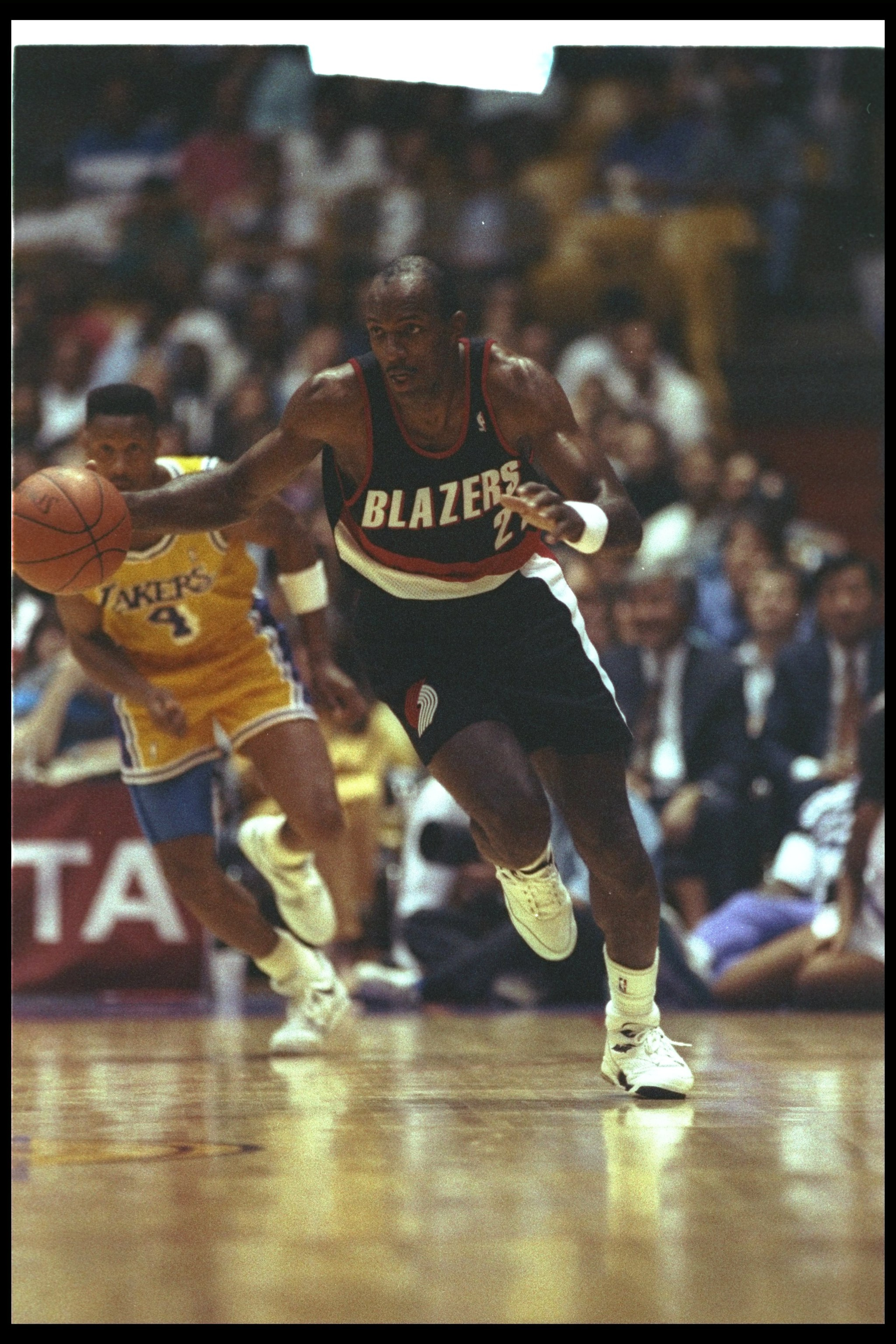 29 Apr 1992: Guard Clyde Drexler of the Portland Trail Blazers moves the ball during a game against the Los Angeles Lakers at the Great Western Forum in Inglewood, California. The Lakers won the game, 121-119. Mandatory Credit: Stephen Dunn /Allsport M 29 Apr 1992: Guard Clyde Drexler of the Portland Trail Blazers moves the ball during a game against the Los Angeles Lakers at the Great Western Forum in Inglewood, California. The Lakers won the game, 121-119. Mandatory Credit: Stephen Dunn /Allsport M