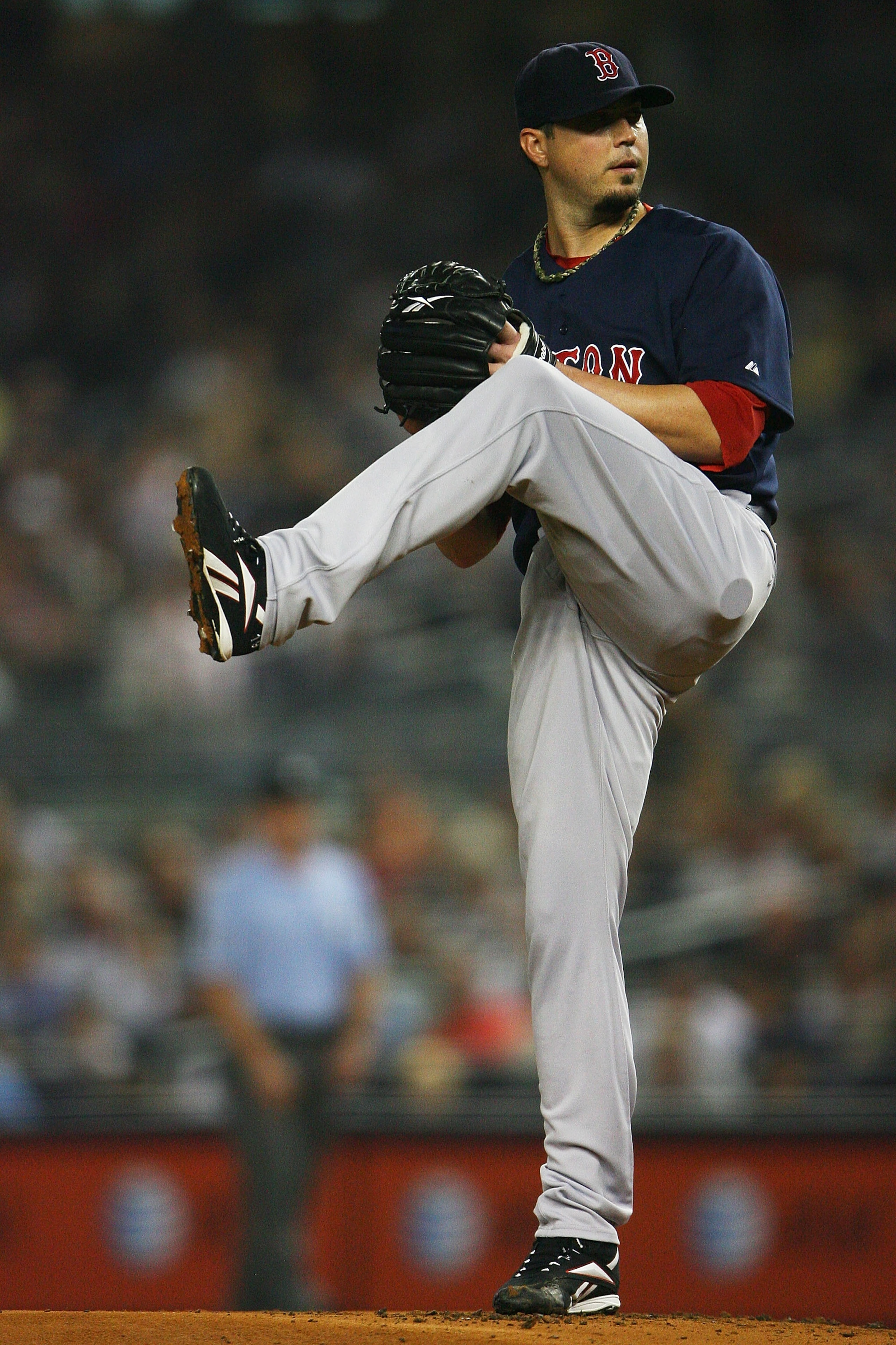 NEW YORK - SEPTEMBER 24:  Josh Beckett #19 of the Boston Red Sox pitches against the New York Yankees on September 24, 2010 at Yankee Stadium in the Bronx borough of New York City.  (Photo by Andrew Burton/Getty Images)