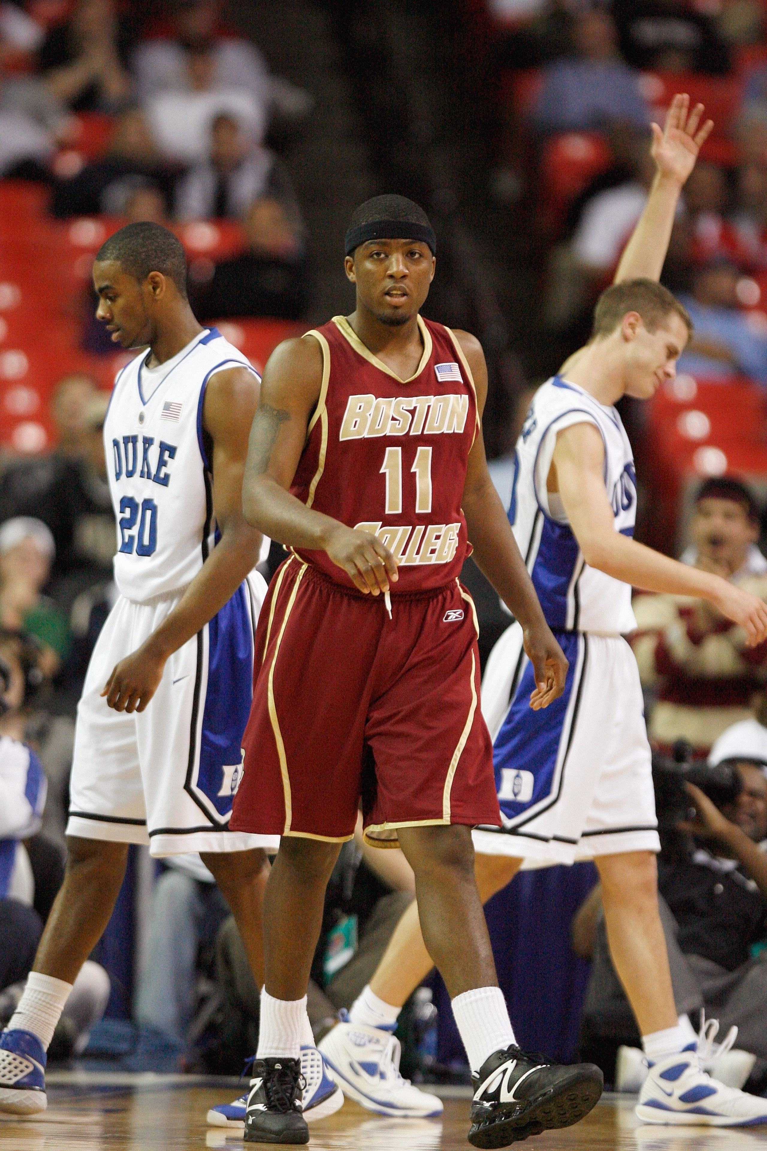 ATLANTA - MARCH 13:  Corey Raji #11 of the Boston College Eagles walks on court against the Duke Blue Devils during day two of the 2009 ACC Men's Basketball Tournament on March 13, 2009 at the Georgia Dome in Atlanta, Georgia.  (Photo by Kevin C. Cox/Gett