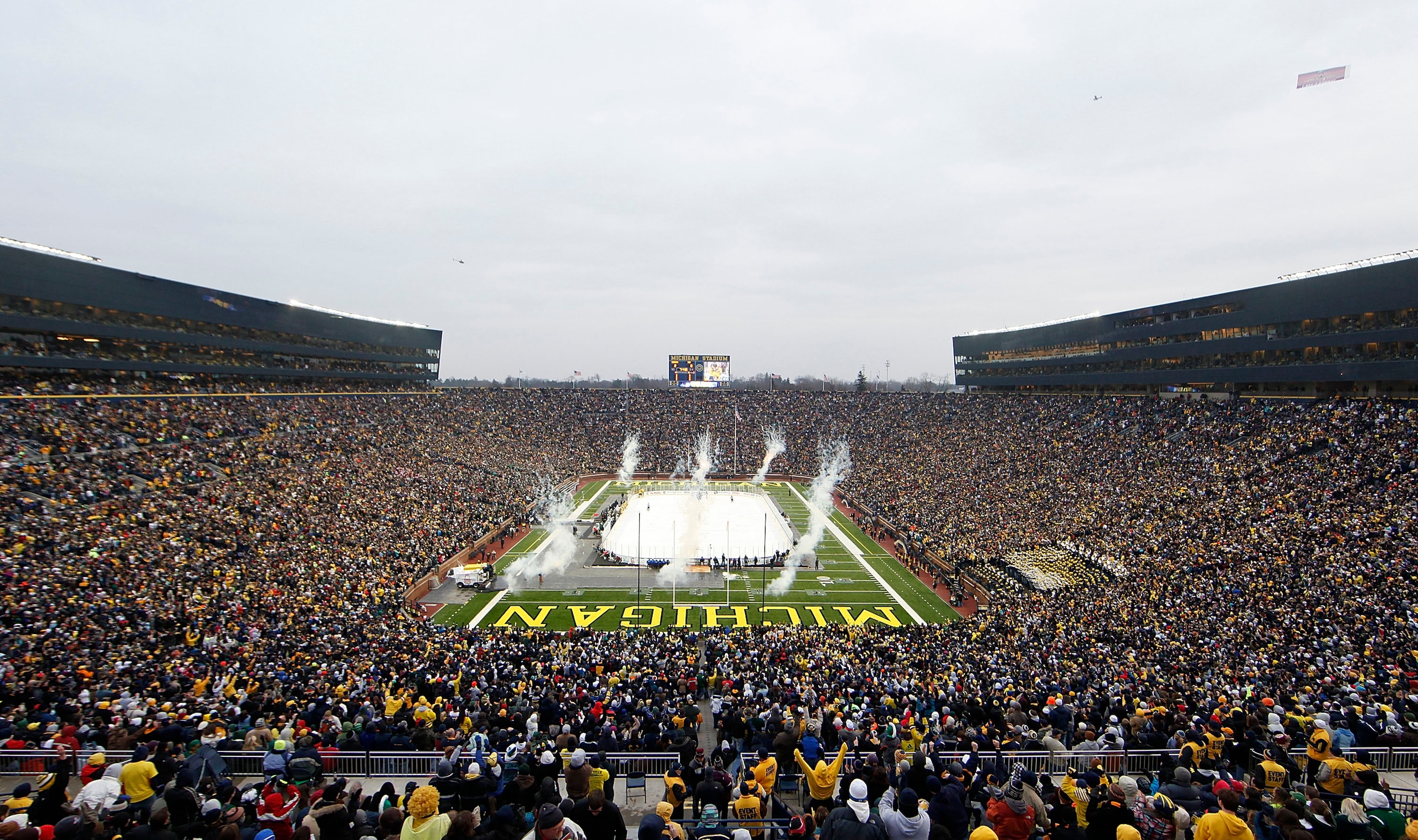 ANN ARBOR, MI - DECEMBER 11:  A general view of the Big Chill game between the Michigan State Spartans and Michigan Wolverines with an attendance of 113,441, the largest crowd to ever watch a hockey game, at Michigan Stadium on December 11, 2010 in Ann Ar