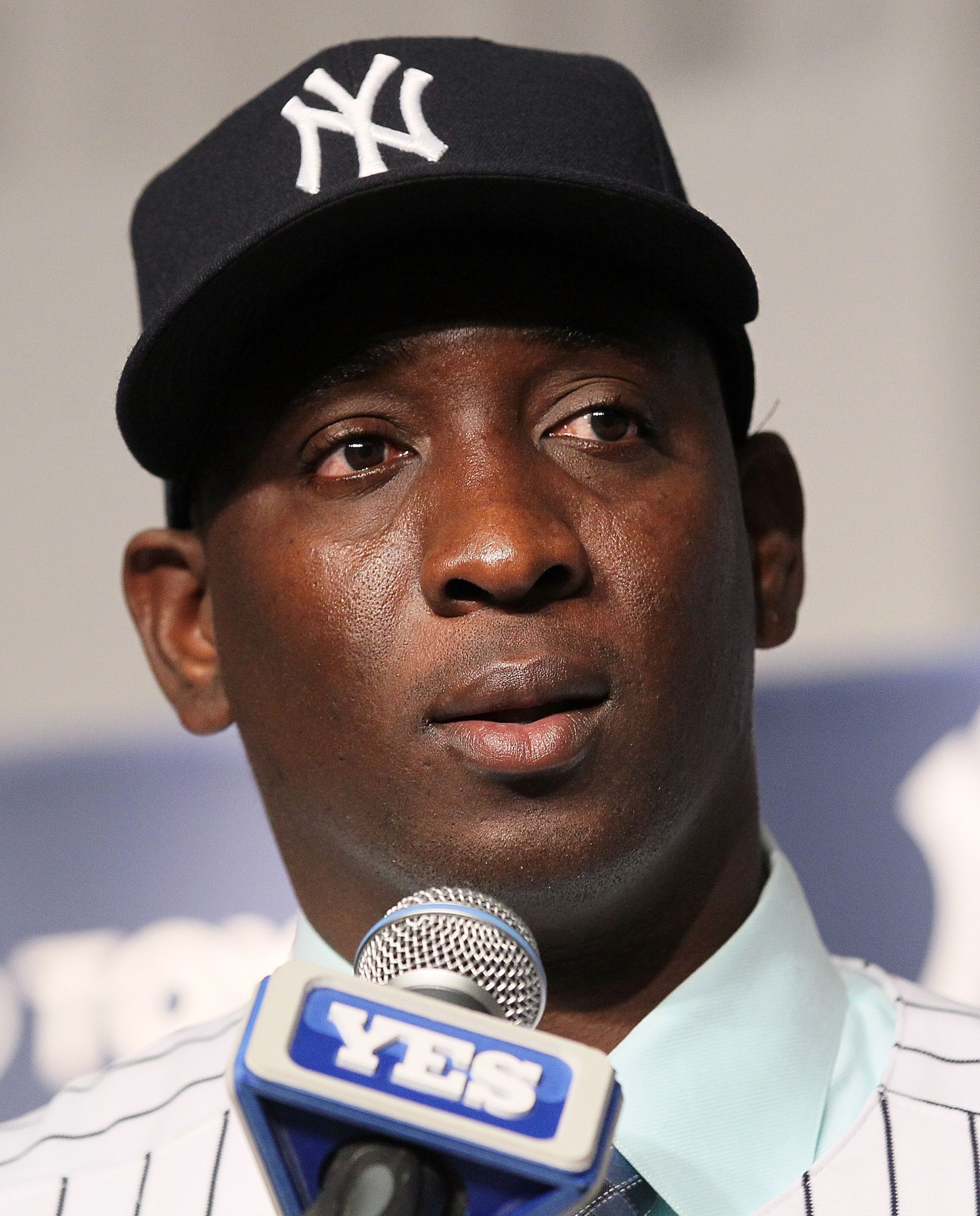 NEW YORK, NY - JANUARY 19: Rafael Soriano of the New York Yankees speaks during his introduction press conference on January 19, 2011 at Yankee Stadium in the Bronx borough of New York City. The Yankees signed Soriano to a three year contract. (Photo by J