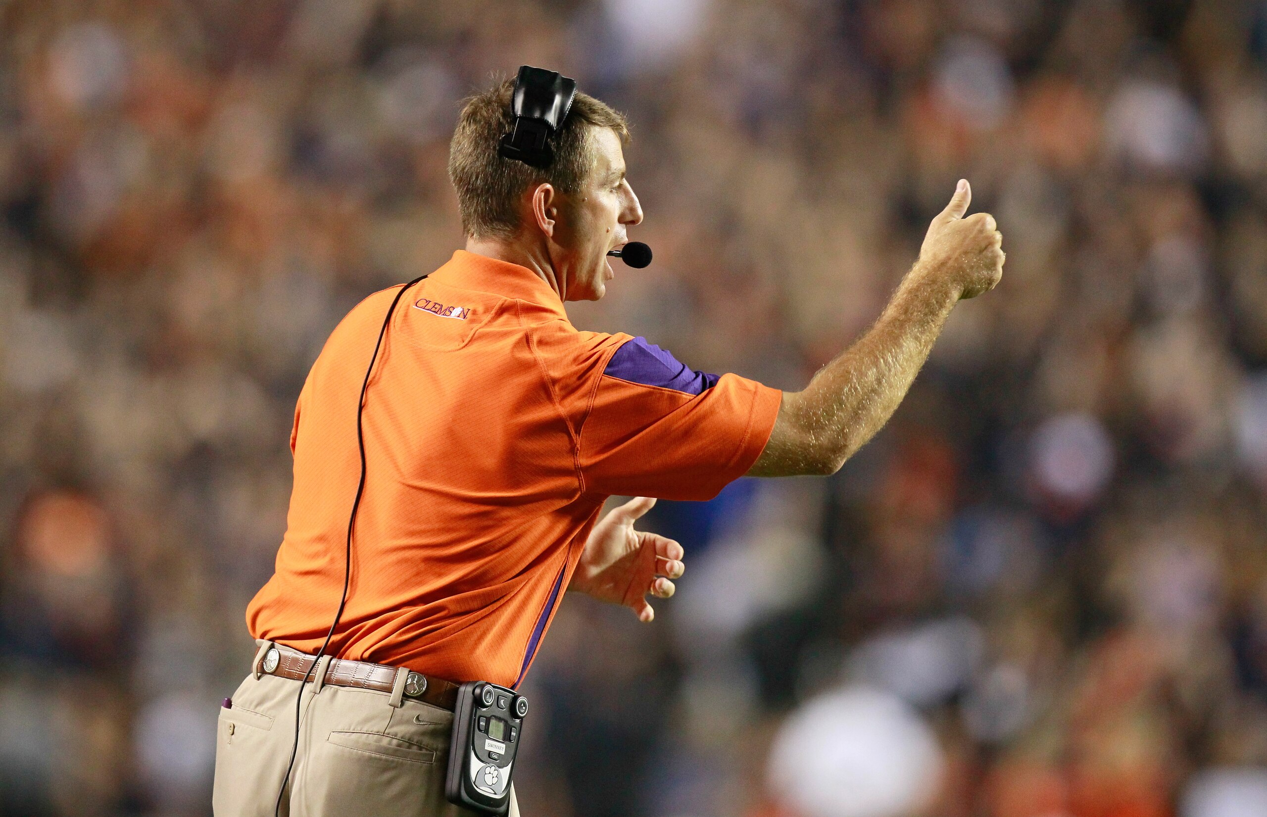 AUBURN, AL - SEPTEMBER 18:  Head coach Dabo Swinney of the Clemson Tigers against the Auburn Tigers at Jordan-Hare Stadium on September 18, 2010 in Auburn, Alabama.  (Photo by Kevin C. Cox/Getty Images)