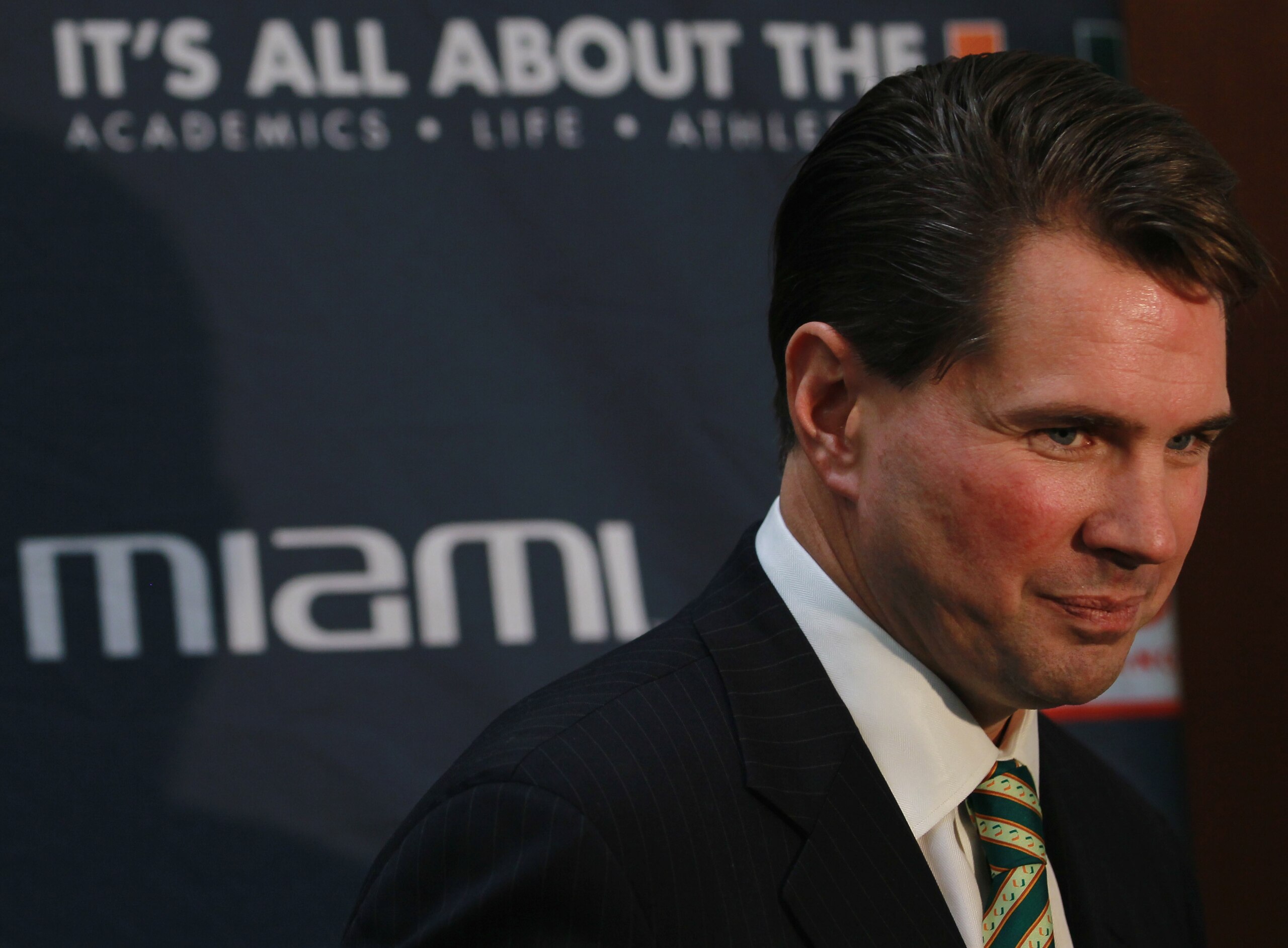 CORAL GABLES, FL - DECEMBER 13:  Former Temple University football coach Al Golden, 41, speaks to the media after being introduced as the new head coach at the University of Miami  on December 13, 2010 in Coral Gables, Florida.  Golden is replacing Randy