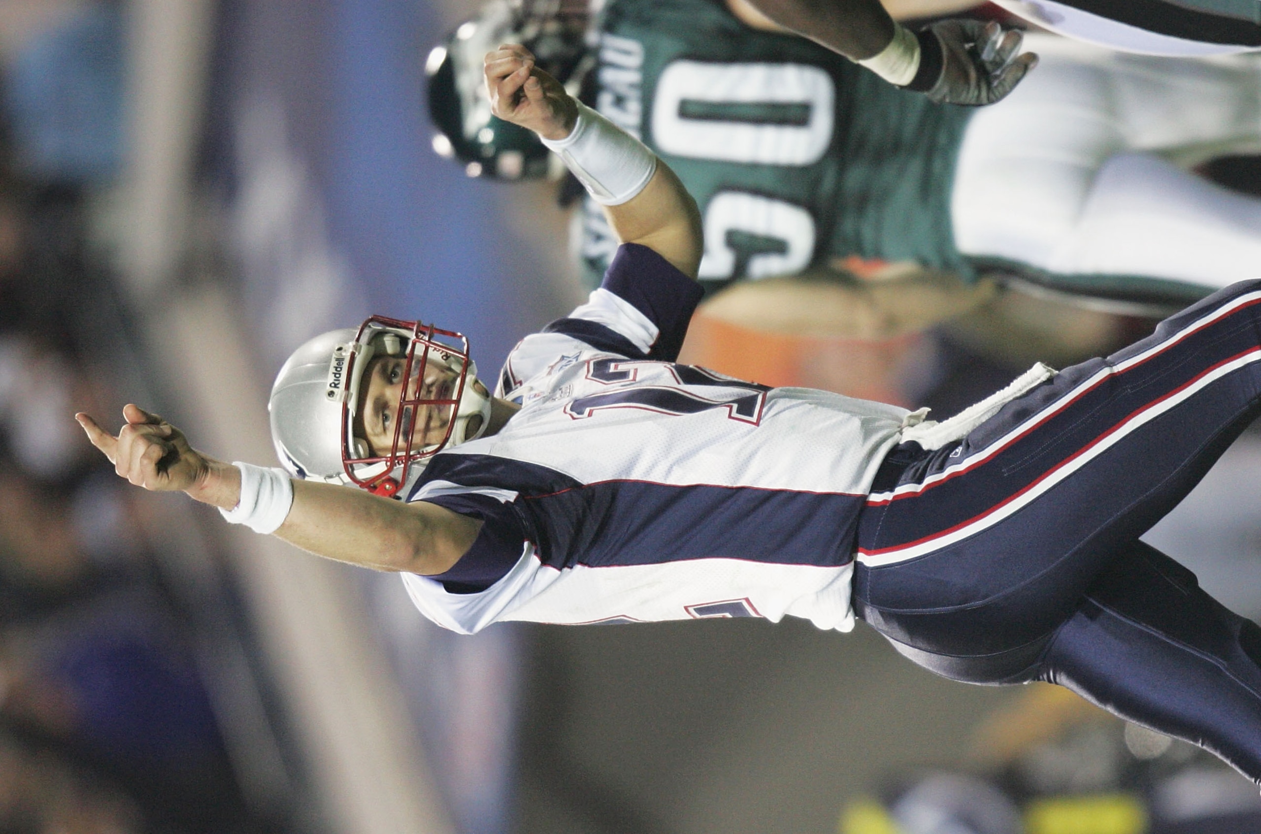 JACKSONVILLE, FL - FEBRUARY 6: Quarterback Tom Brady #12 of the New England Patriots celebrates after running back Corey Dillon #28 scored a touchdown against the Philadelphia Eagles in Super Bowl XXXIX at Alltel Stadium on February 6, 2005 in Jacksonvil JACKSONVILLE, FL - FEBRUARY 6: Quarterback Tom Brady #12 of the New England Patriots celebrates after running back Corey Dillon #28 scored a touchdown against the Philadelphia Eagles in Super Bowl XXXIX at Alltel Stadium on February 6, 2005 in Jacksonvil