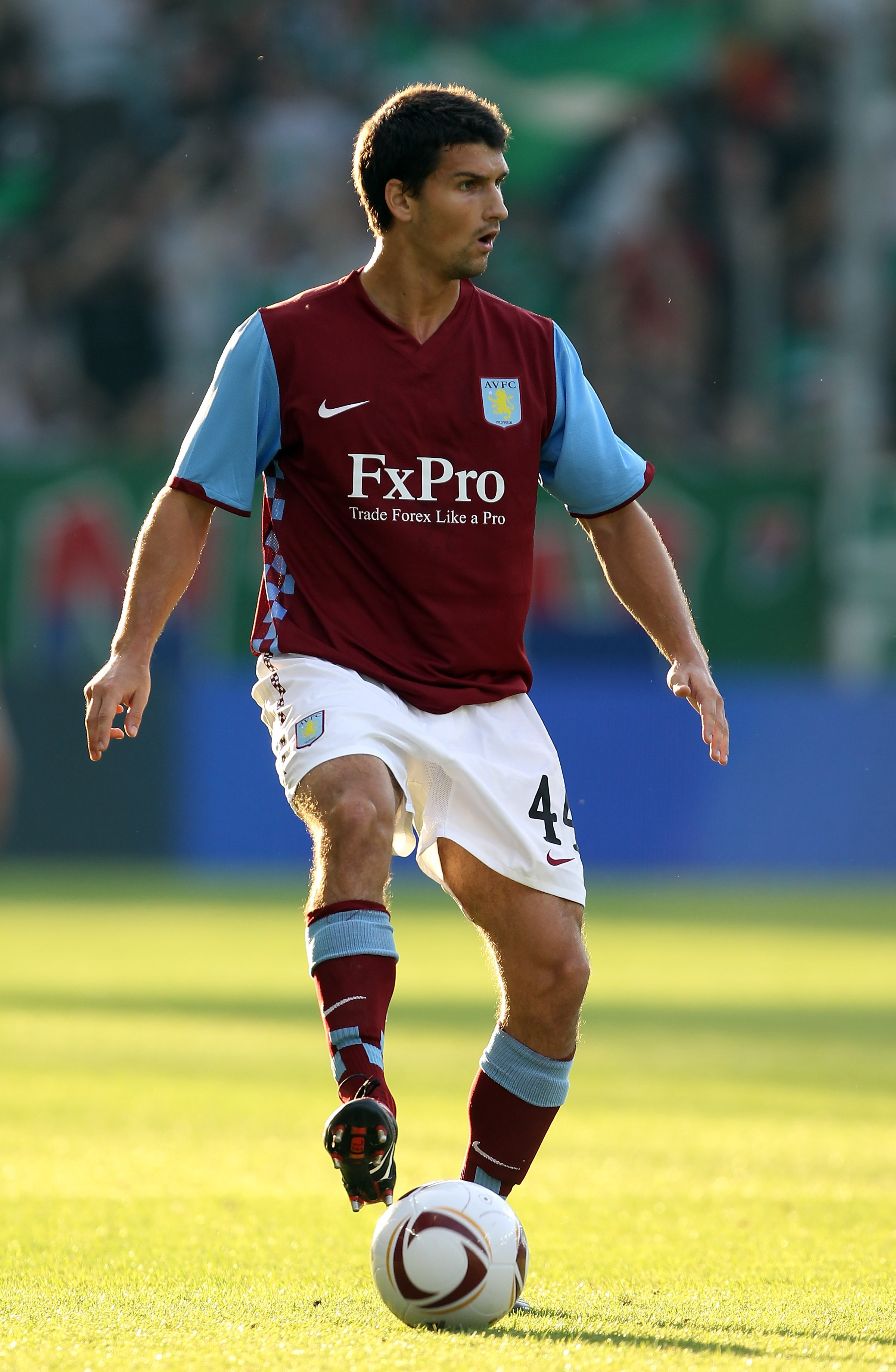VIENNA, AUSTRIA - AUGUST 19:  Eric Lichaj of Aston Villa in action during the UEFA Europa League, Play off, first leg Qualifying match between Rapid Vienna and Aston Villa at the Gerhard Hanappi Stadium on August 19, 2010 in Vienna, Austria.  (Photo by Ia