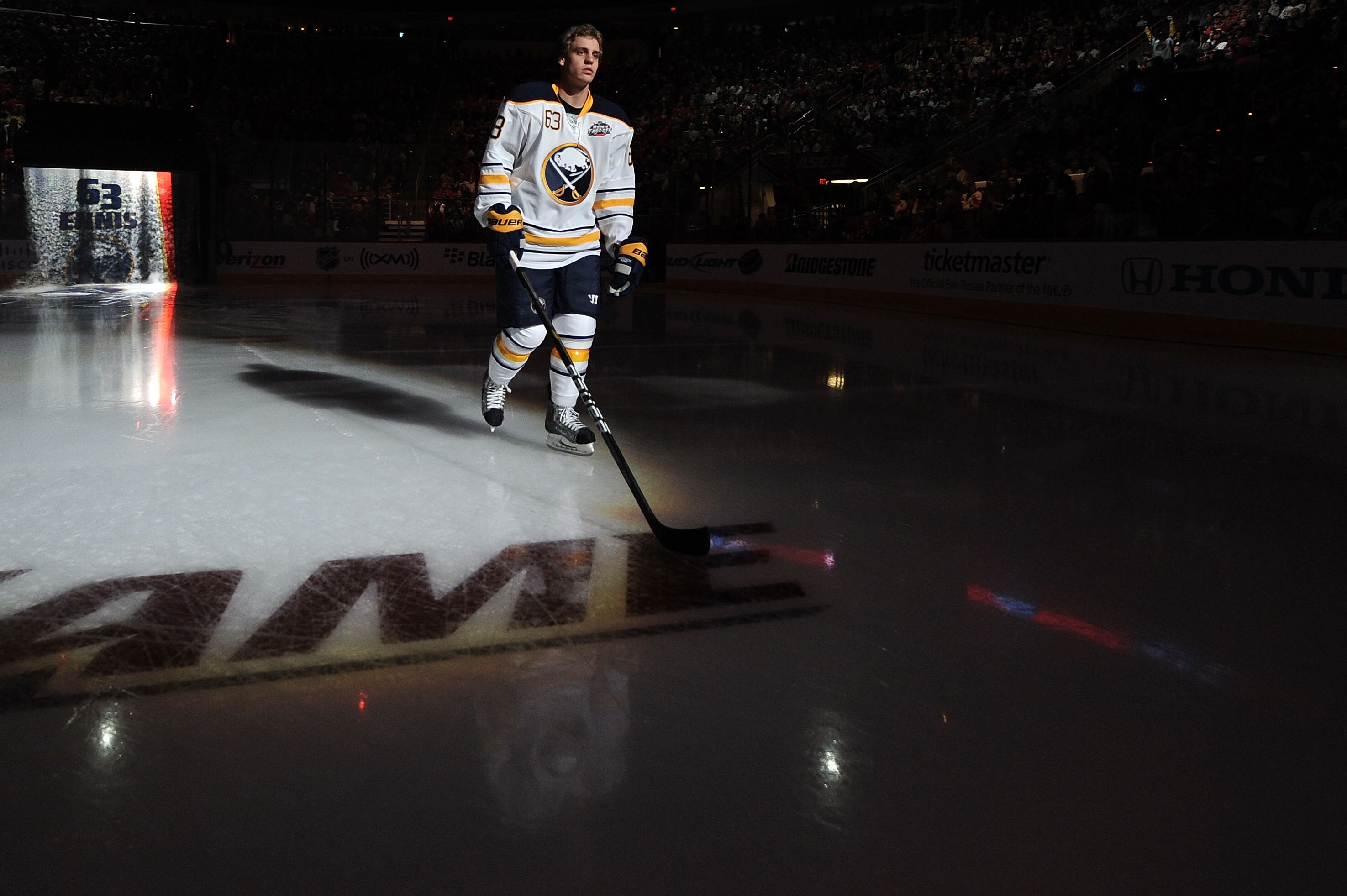 RALEIGH, NC - JANUARY 29:  Tyler Ennis #63 of the Buffalo Sabres is introduced during the Honda NHL SuperSkills competition part of 2011 NHL All-Star Weekend at the RBC Center on January 29, 2011 in Raleigh, North Carolina.  (Photo by Harry How/Getty Imag