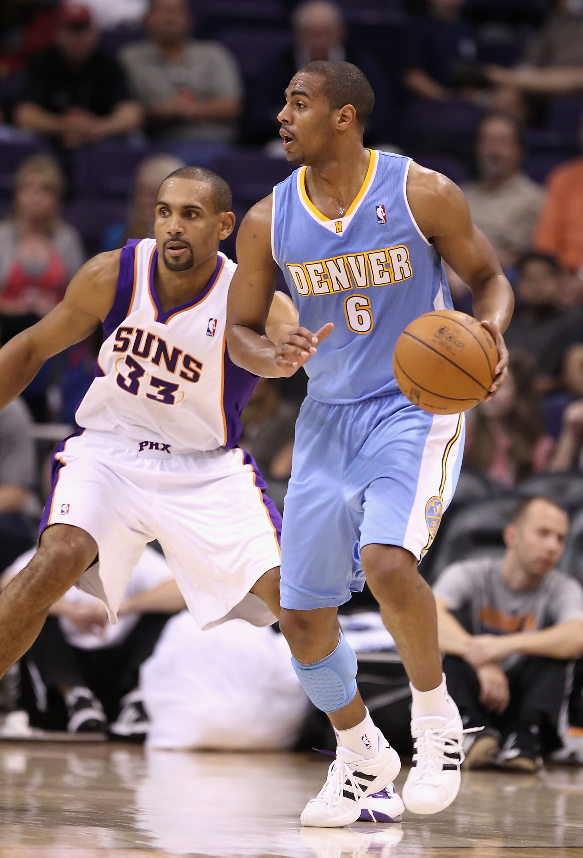PHOENIX - OCTOBER 22: Arron Afflalo #6 of the Denver Nuggets handles the ball during the preseason NBA game against the Phoenix Suns at US Airways Center on October 22, 2010 in Phoenix, Arizona. NOTE TO USER: User expressly acknowledges and agrees that,