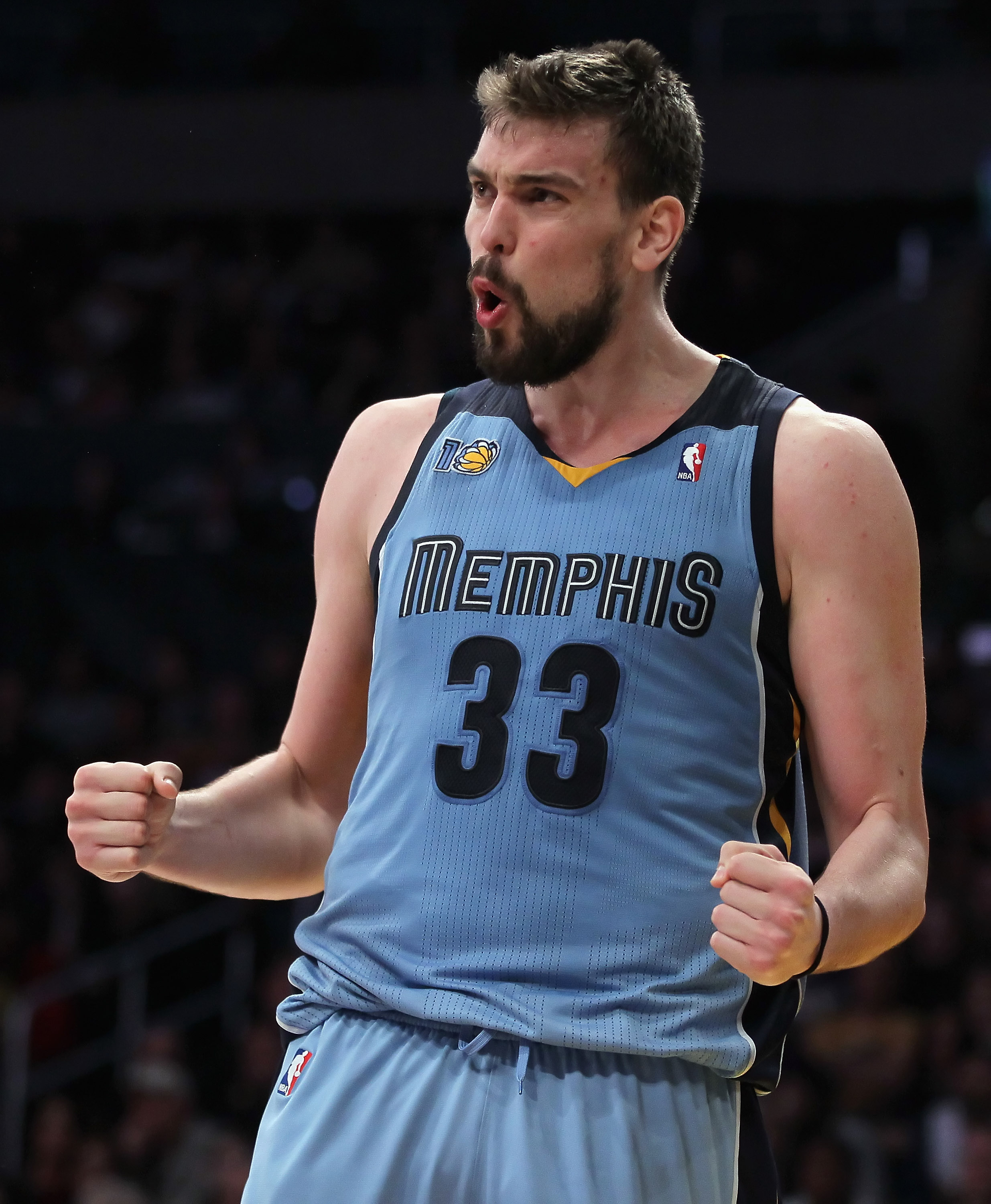 LOS ANGELES, CA - JANUARY 02:  Marc Gasol #33 of the Memphis Grizzlies reacts after committing a foul against the Los Angeles Lakers during the second half at Staples Center on January 2, 2011 in Los Angeles, California. The Grizzlies defeated the Lakers