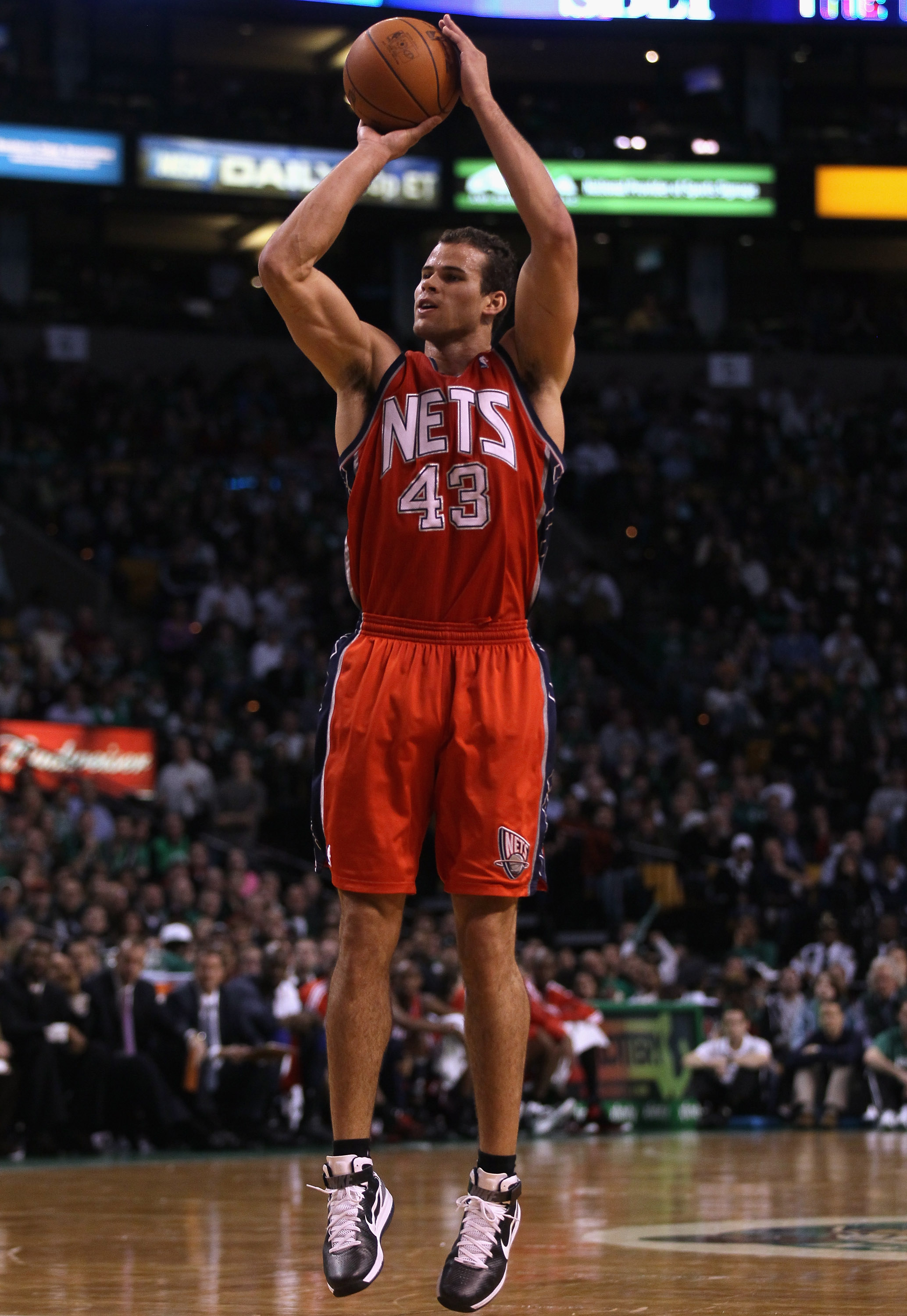 BOSTON - NOVEMBER 24:  Kris Humphries #43 of the New Jersey Nets takes a shot in the second half against the Boston Celtics on November 24, 2010 at the TD Garden in Boston, Massachusetts. The Celtics defeated the nets 89-83. NOTE TO USER: User expressly a
