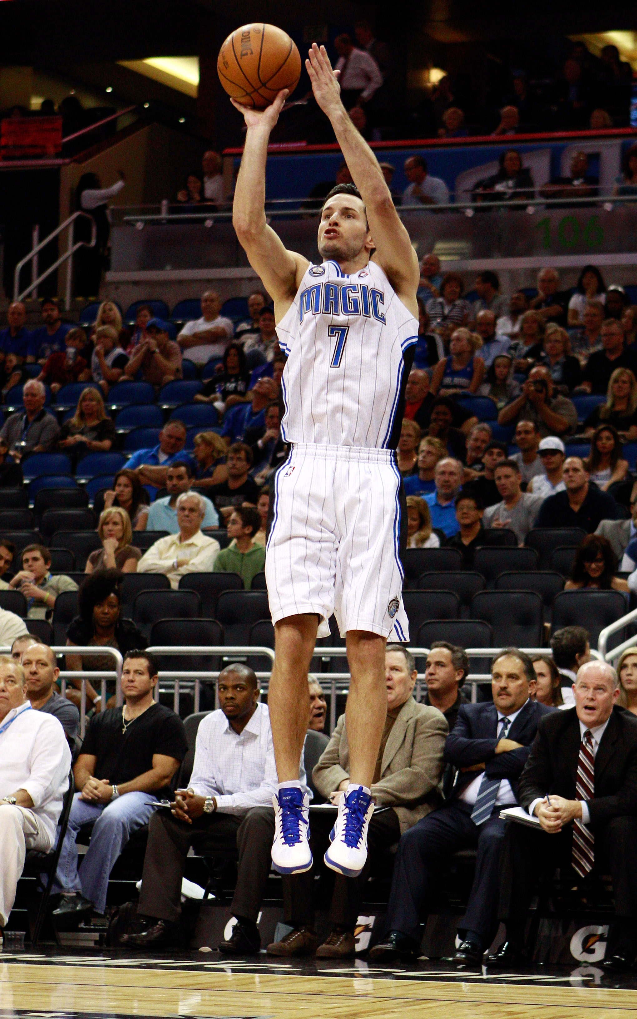 ORLANDO, FL - OCTOBER 10:  J.J. Redick #7 of the Orlando Magic attempts a shot during the game against the New Orleans Hornets at Amway Arena on October 10, 2010 in Orlando, Florida. NOTE TO USER: User expressly acknowledges and agrees that, by downloadin