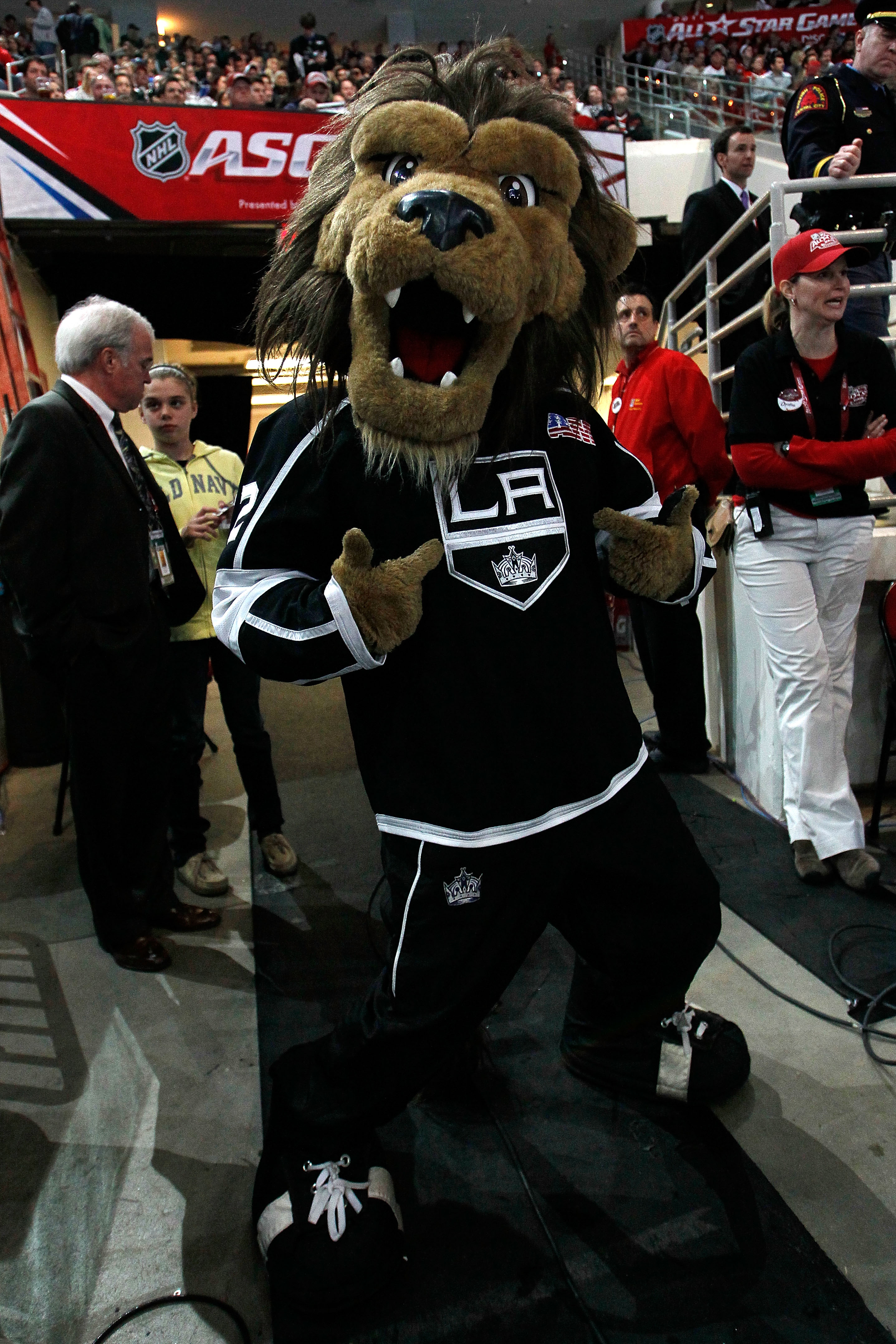 RALEIGH, NC - JANUARY 29:  Bailey, the Los Angeles Kings mascot, poses during the Honda NHL SuperSkills competition part of 2011 NHL All-Star Weekend at the RBC Center on January 29, 2011 in Raleigh, North Carolina.  (Photo by Kevin C. Cox/Getty Images)