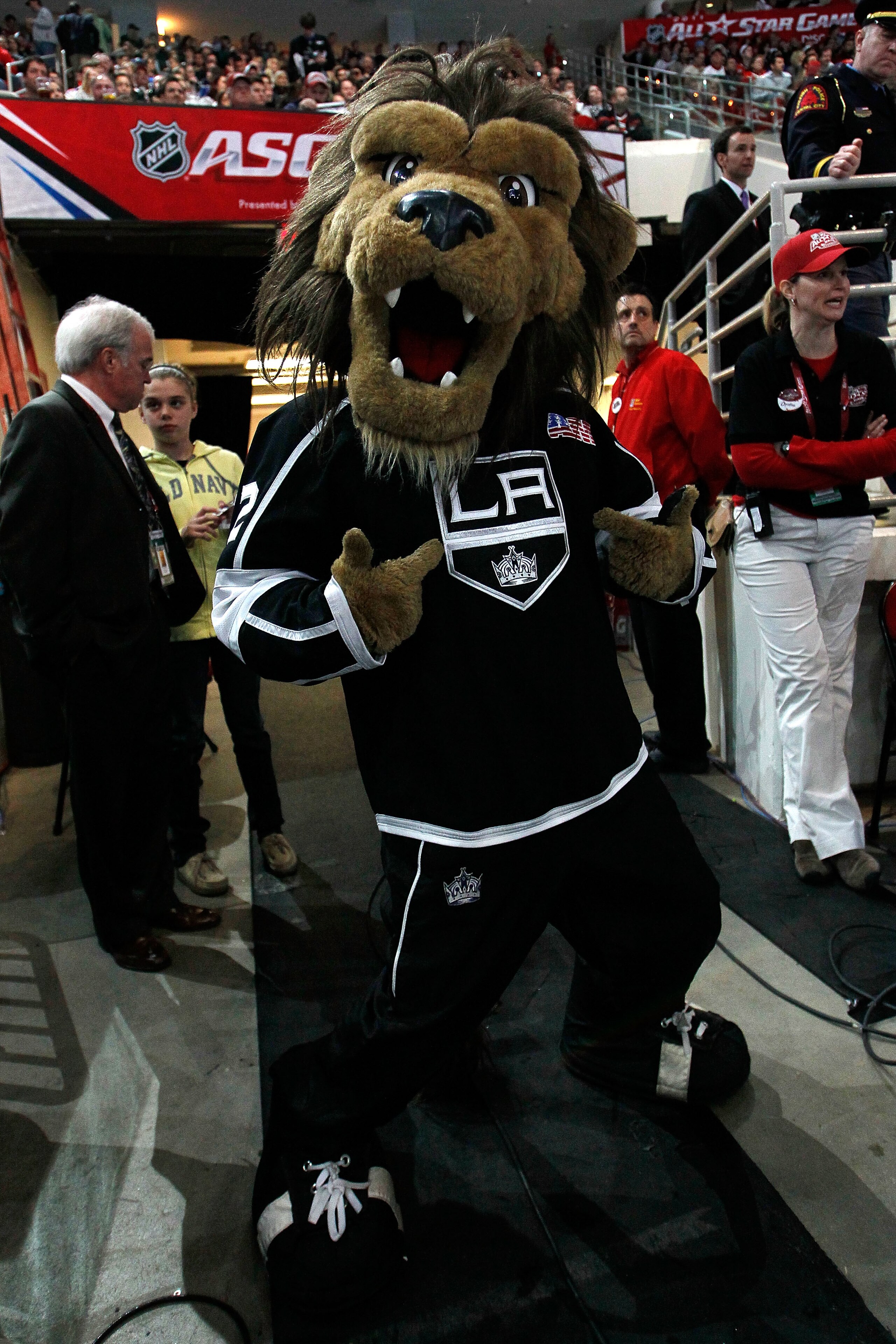 RALEIGH, NC - JANUARY 29:  Bailey, the Los Angeles Kings mascot, poses during the Honda NHL SuperSkills competition part of 2011 NHL All-Star Weekend at the RBC Center on January 29, 2011 in Raleigh, North Carolina.  (Photo by Kevin C. Cox/Getty Images)