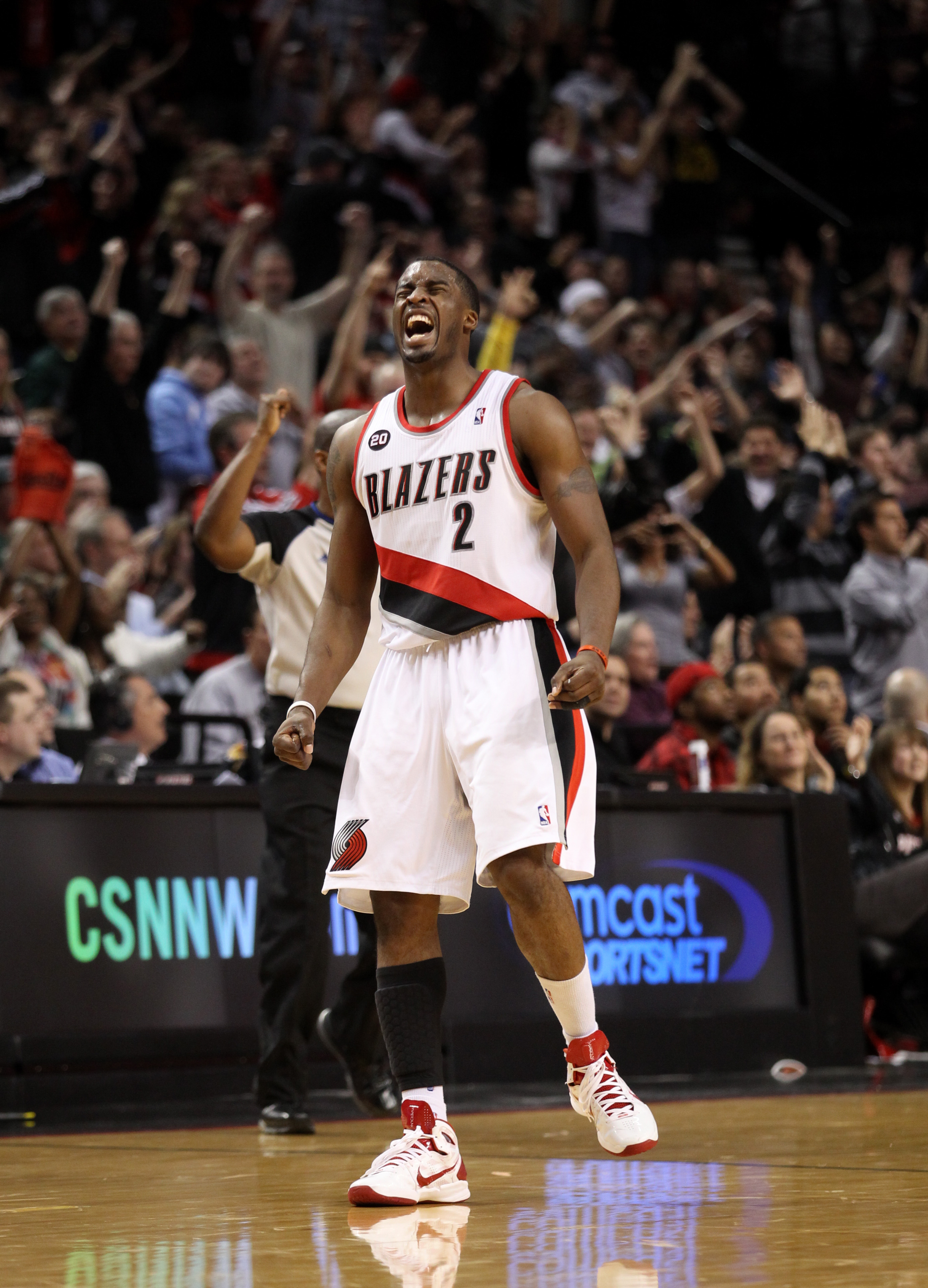 PORTLAND, OR - JANUARY 9: Wesley Matthews #2 of the Portland Trail Blazers celebrates a three point shot against  the Miami Heat during a game on January 9, 2011 at the Rose Garden Arena in Portland, Oregon. NOTE TO USER: User expressly acknowledges and a