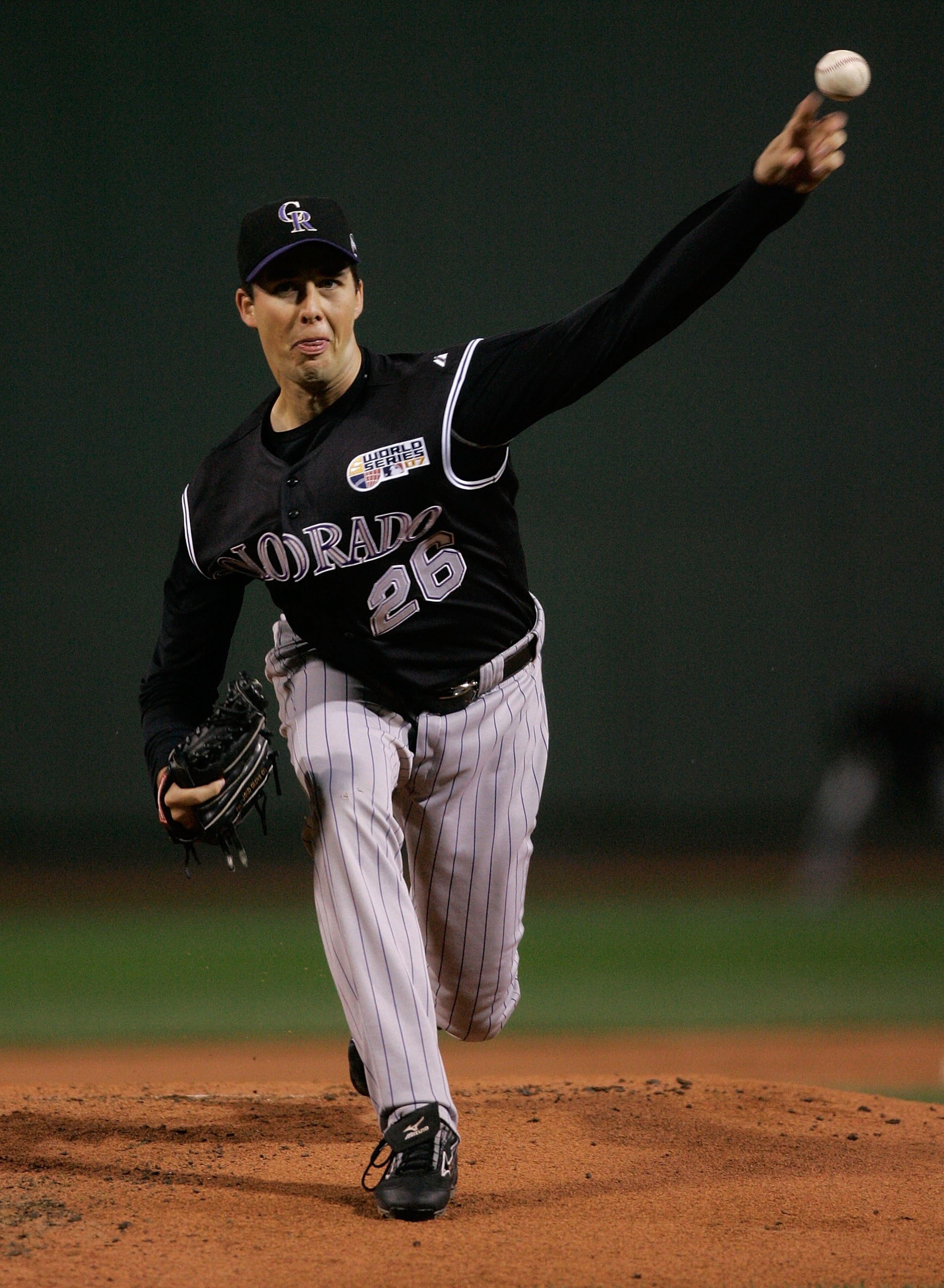 BOSTON - OCTOBER 24: Starting pitcher Jeff Francis #26 of the Colorado Rockies deals against the Boston Red Sox during Game One of the 2007 Major League Baseball World Series at Fenway Park on October 24, 2007 in Boston, Massachusetts. (Photo by Elise A BOSTON - OCTOBER 24: Starting pitcher Jeff Francis #26 of the Colorado Rockies deals against the Boston Red Sox during Game One of the 2007 Major League Baseball World Series at Fenway Park on October 24, 2007 in Boston, Massachusetts. (Photo by Elise A
