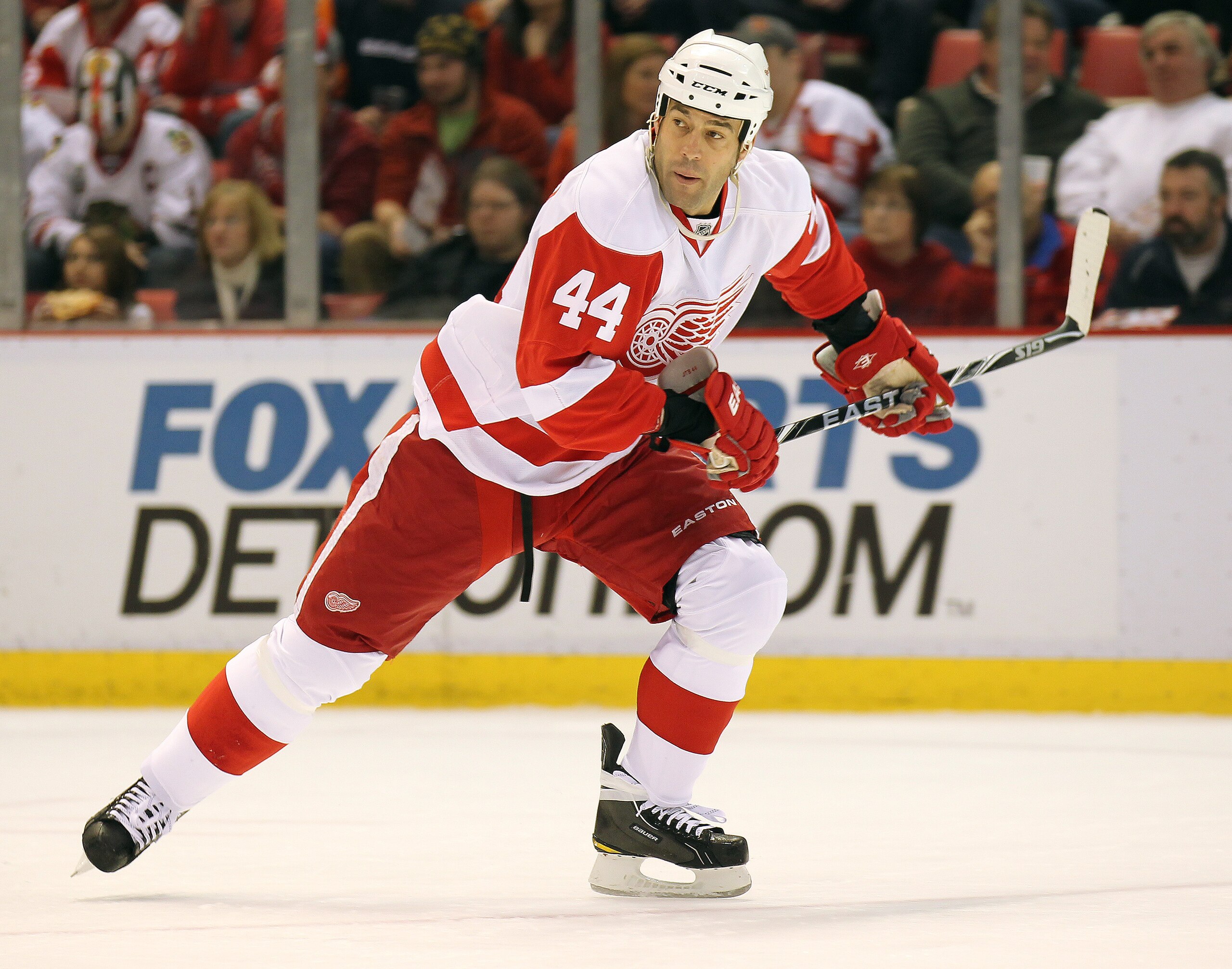 DETROIT, MI - JANUARY 22:  Todd Bertuzzi #44 of the Detroit Red Wings skates in a game against the Chicago Black Hawks on January 22, 2011 at the Joe Louis Arena in Detroit, Michigan. The Hawks defeated the Wings 4-1. (Photo by Claus Andersen/Getty Images