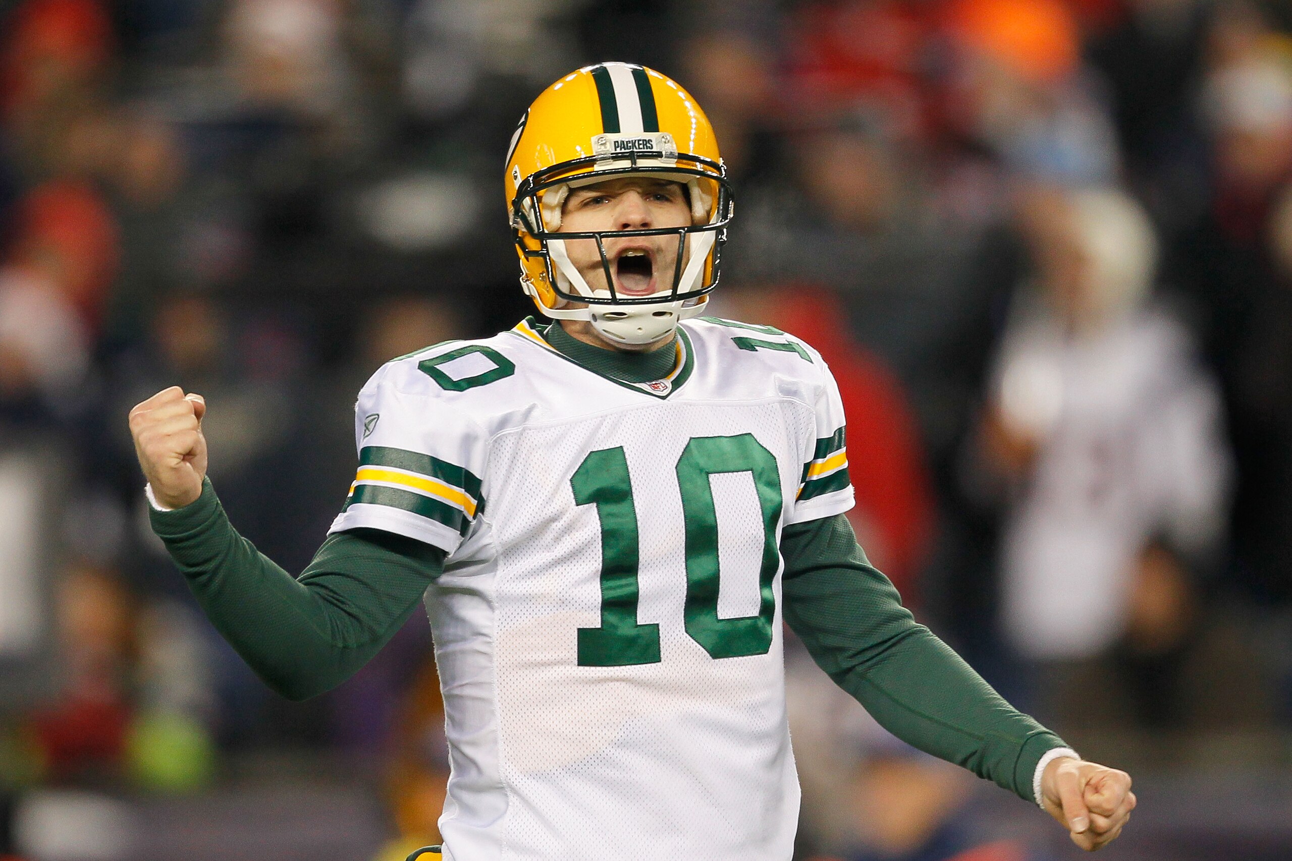 FOXBORO, MA - DECEMBER 19:  Quarterback Matt Flynn #10 of the Green Bay Packers reacts during the second quarter of the game against the New England Patriots at Gillette Stadium on December 19, 2010 in Foxboro, Massachusetts. The Patriots won the game 31-