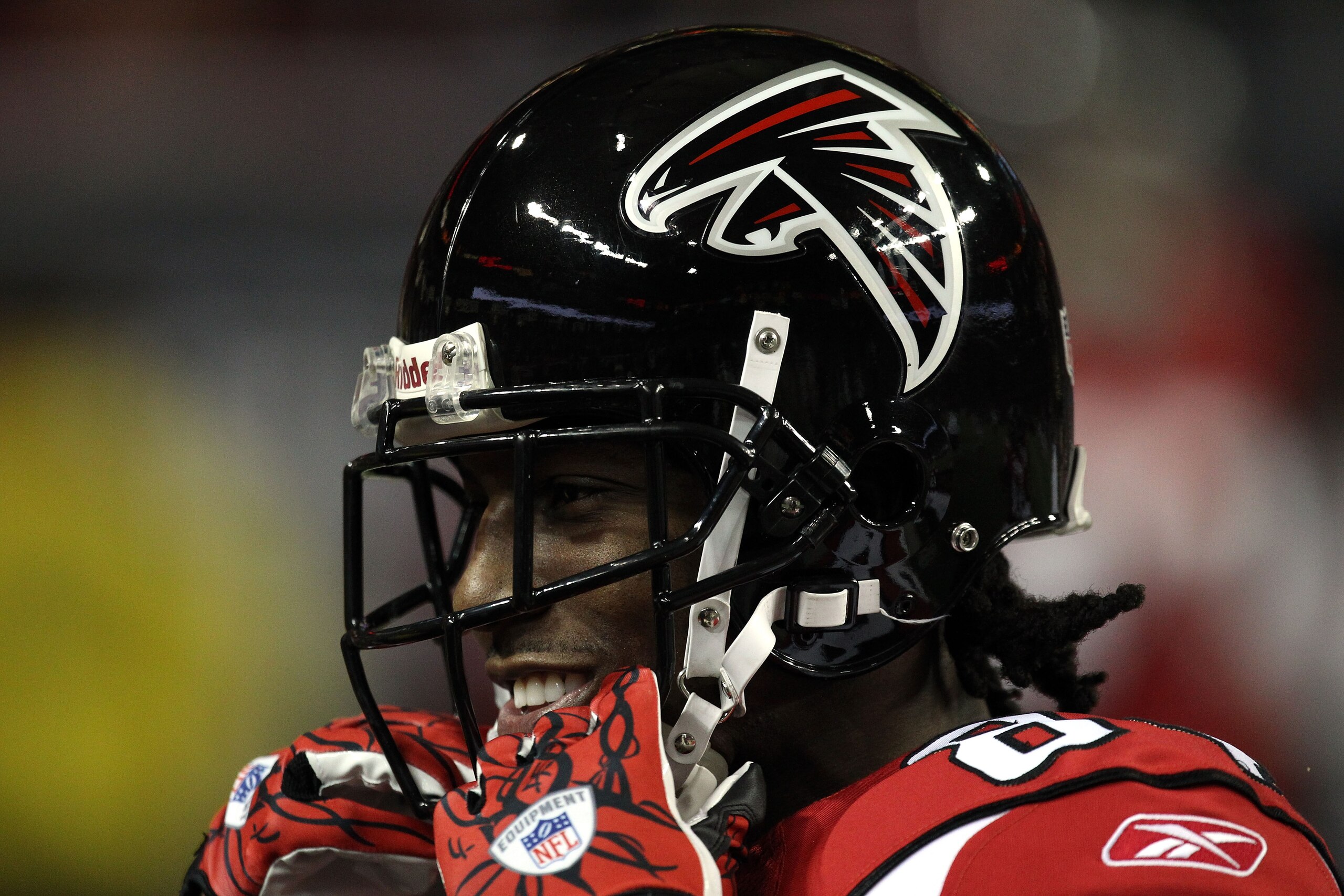 ATLANTA, GA - JANUARY 15:  Roddy White #84 of the Atlanta Falcons smiles during warm ups against the Green Bay Packers during their 2011 NFC divisional playoff game at Georgia Dome on January 15, 2011 in Atlanta, Georgia.  (Photo by Streeter Lecka/Getty I