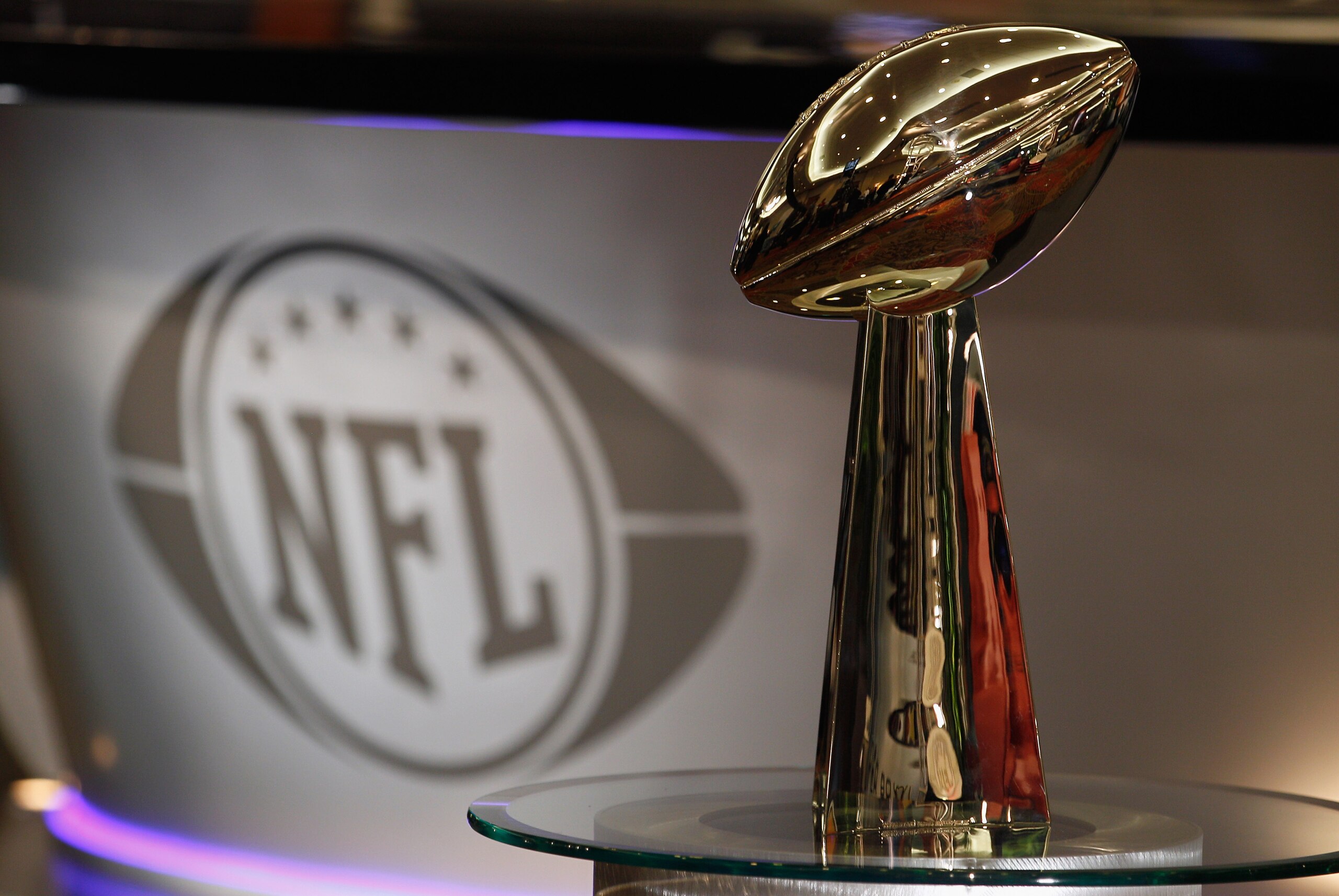 DALLAS, TX - FEBRUARY 02:  The Vince Lombardi Trophy is displayed on radio row on February 2, 2011 in Dallas, Texas. The Green Bay Packers will play the Pittsburgh Steelers in Super Bowl XLV on February 6, 2011 at Cowboys Stadium in Arlington, Texas.  (Ph