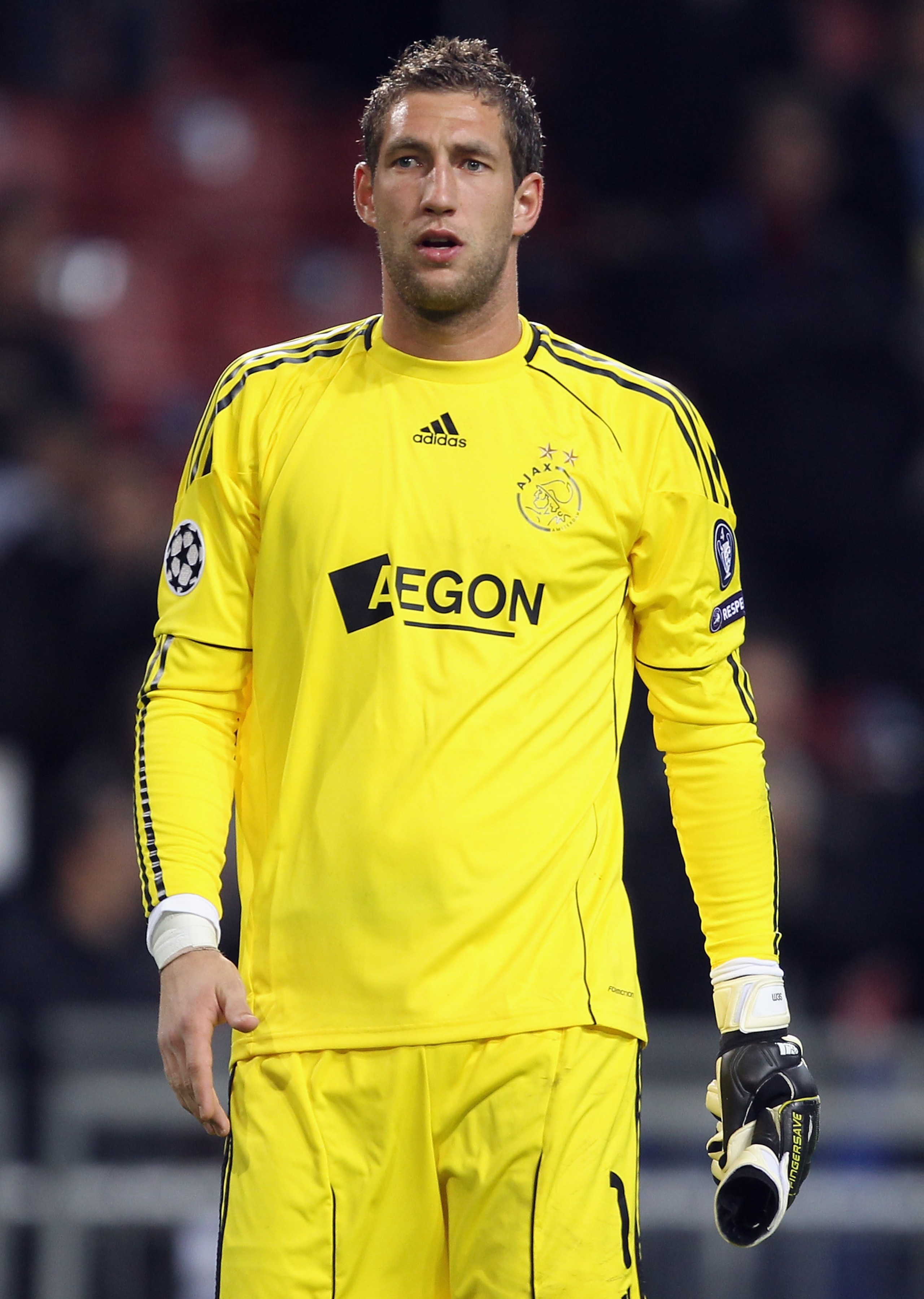 AMSTERDAM, NETHERLANDS - OCTOBER 19: AFC Ajax goalkeeper Maarten Stekelenburg looks on during the UEFA Champions League Group G match between AFC Ajax and AJ Auxerre at the Amsterdam ArenA on October 19, 2010 in Amsterdam, Netherlands. (Photo by Bryn Len AMSTERDAM, NETHERLANDS - OCTOBER 19: AFC Ajax goalkeeper Maarten Stekelenburg looks on during the UEFA Champions League Group G match between AFC Ajax and AJ Auxerre at the Amsterdam ArenA on October 19, 2010 in Amsterdam, Netherlands. (Photo by Bryn Len