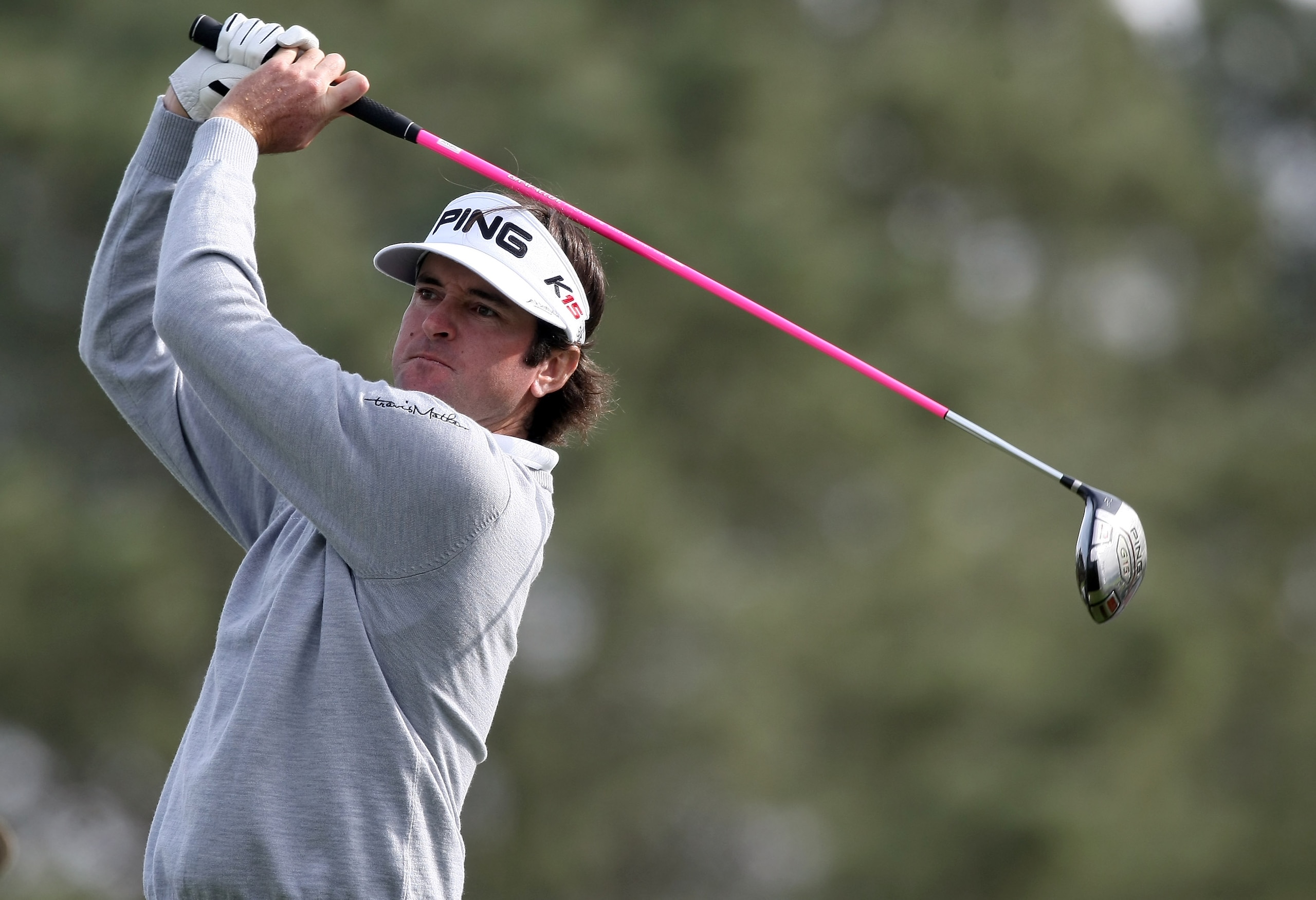 LA JOLLA, CA - JANUARY 30:  Bubba Watson tees off the 17th hole en route to winning the Farmers Insurance Open with -16 under par on the final round on January 30, 2011 in La Jolla, California.  (Photo by Donald Miralle/Getty Images)