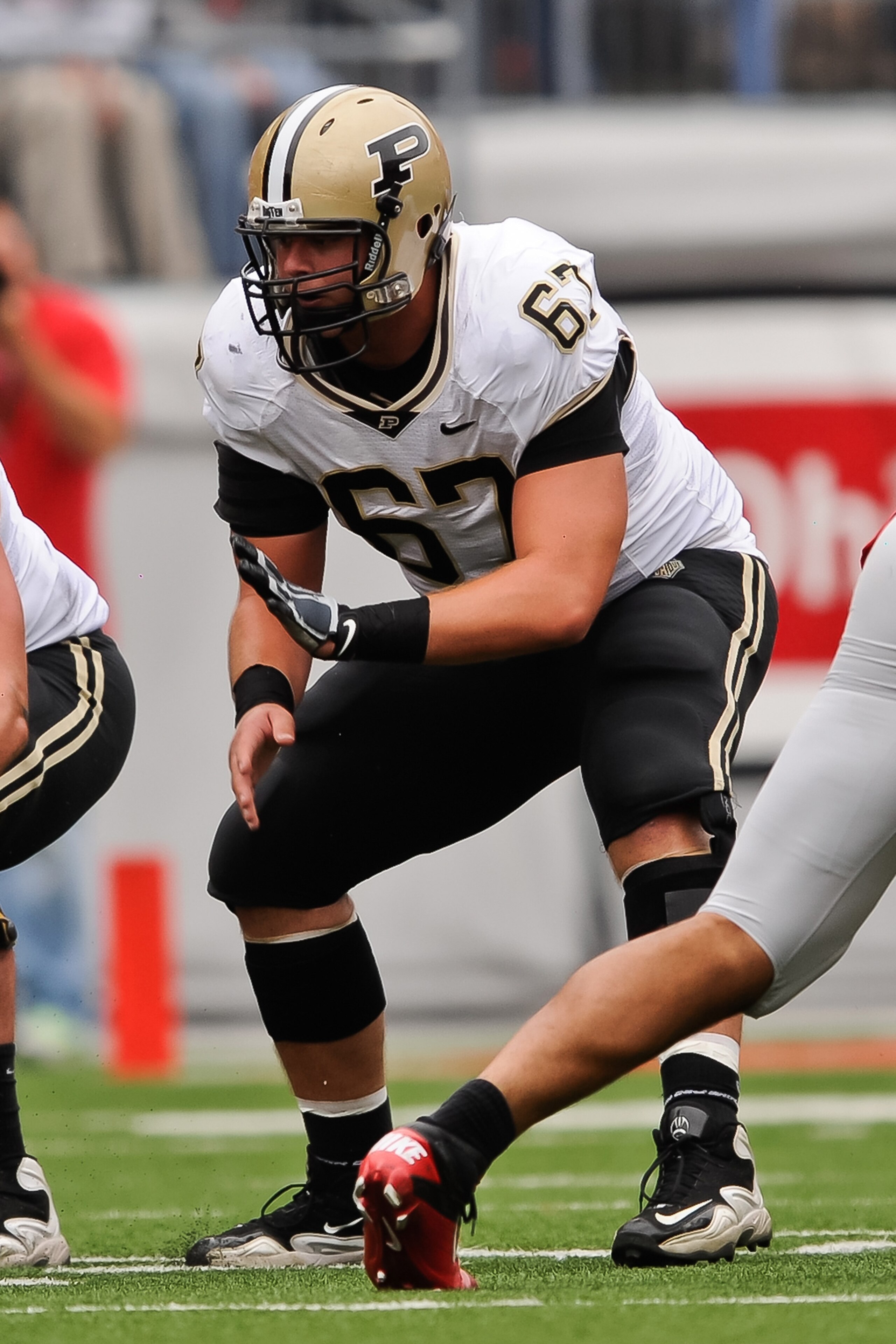 COLUMBUS, OH - OCTOBER 23: Peters Drey #67 of the Purdue Boilermakers blocks against the Ohio State Buckeyes at Ohio Stadium on October 23, 2010 in Columbus, Ohio. (Photo by Jamie Sabau/Getty Images) COLUMBUS, OH - OCTOBER 23: Peters Drey #67 of the Purdue Boilermakers blocks against the Ohio State Buckeyes at Ohio Stadium on October 23, 2010 in Columbus, Ohio. (Photo by Jamie Sabau/Getty Images)