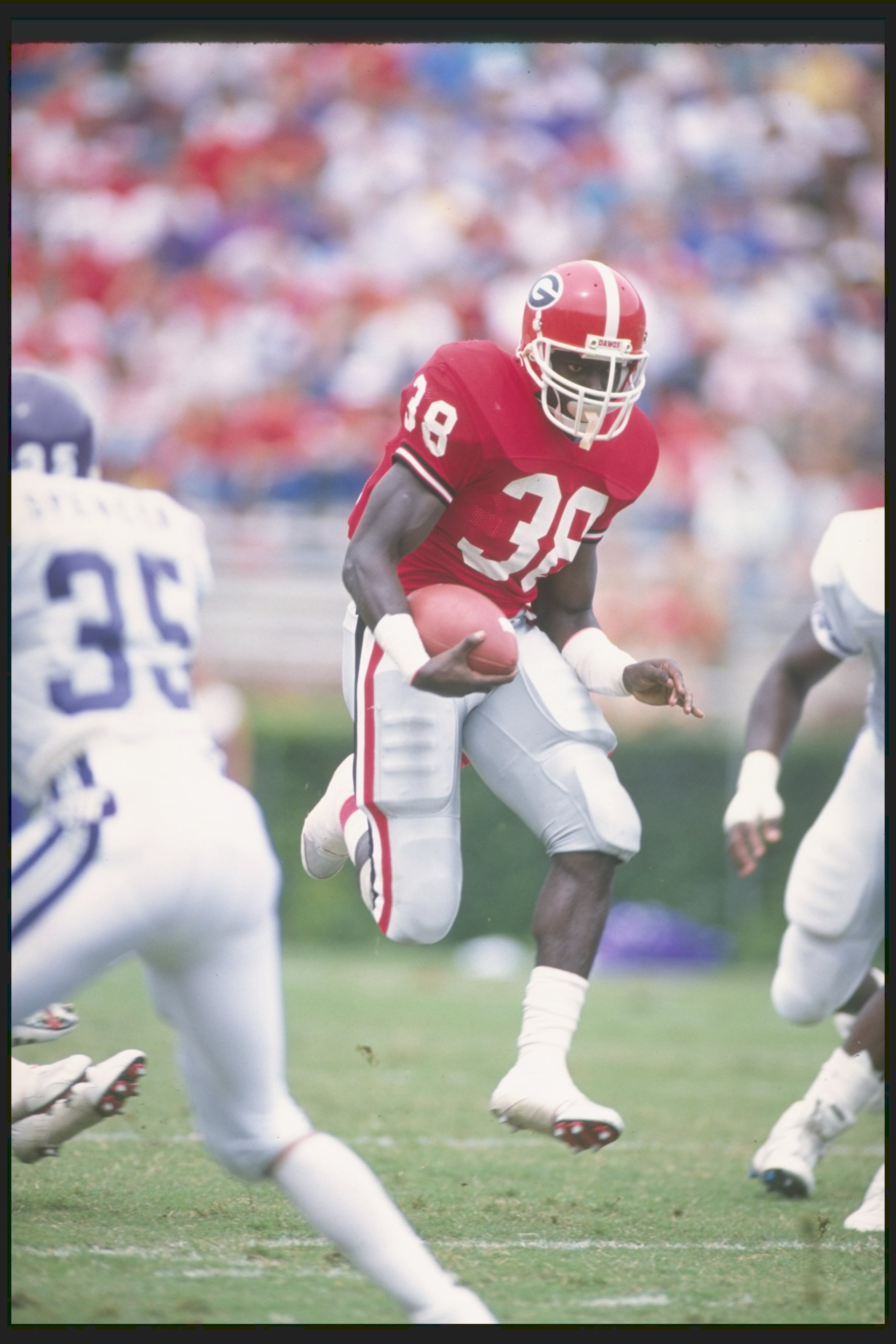 1988:  Running back Tim Worley of the Georgia Bulldogs runs down the field during a game against the Texas Christian Horned Frogs at Sanford Stadium in Athens, Georgia.  Mandatory Credit: Allen Dean Steele  /Allsport