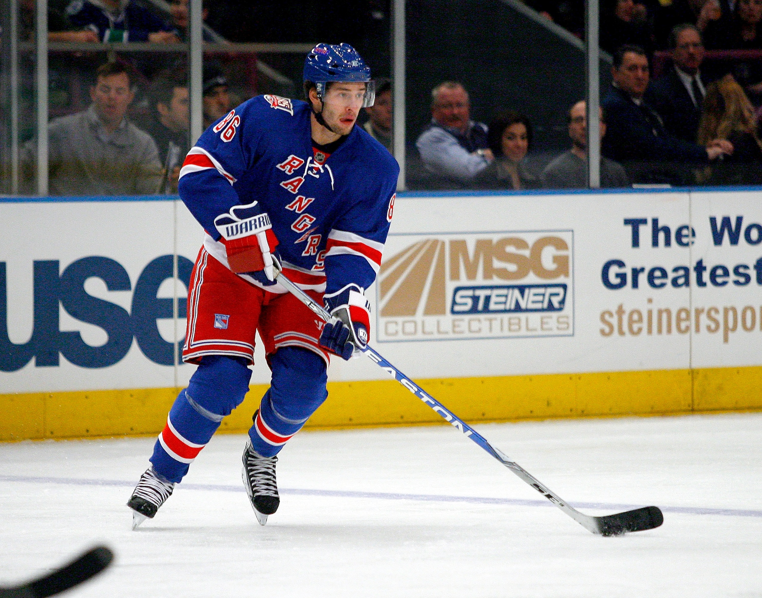 NEW YORK , NY - JANUARY 13: Wojtek Wolski #86 of the New York Rangers plays the puck against the Vancouver Canucks during the game at Madison Square Garden on January 13, 2011 in New York City. (Photo by Andy Marlin/Getty Images) NEW YORK , NY - JANUARY 13: Wojtek Wolski #86 of the New York Rangers plays the puck against the Vancouver Canucks during the game at Madison Square Garden on January 13, 2011 in New York City. (Photo by Andy Marlin/Getty Images)