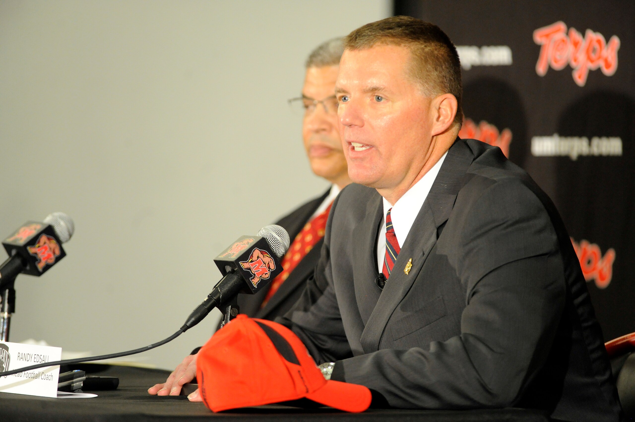 COLLEGE PARK, MD - JANUARY 3: Randy Edsall speaks as he is introduced as the University of Maryland Terps new head football coach during a press conference on January 3, 2011 at the Byrd Stadium in College Park, Maryland. (Photo by Mitchell Layton/Getty COLLEGE PARK, MD - JANUARY 3: Randy Edsall speaks as he is introduced as the University of Maryland Terps new head football coach during a press conference on January 3, 2011 at the Byrd Stadium in College Park, Maryland. (Photo by Mitchell Layton/Getty