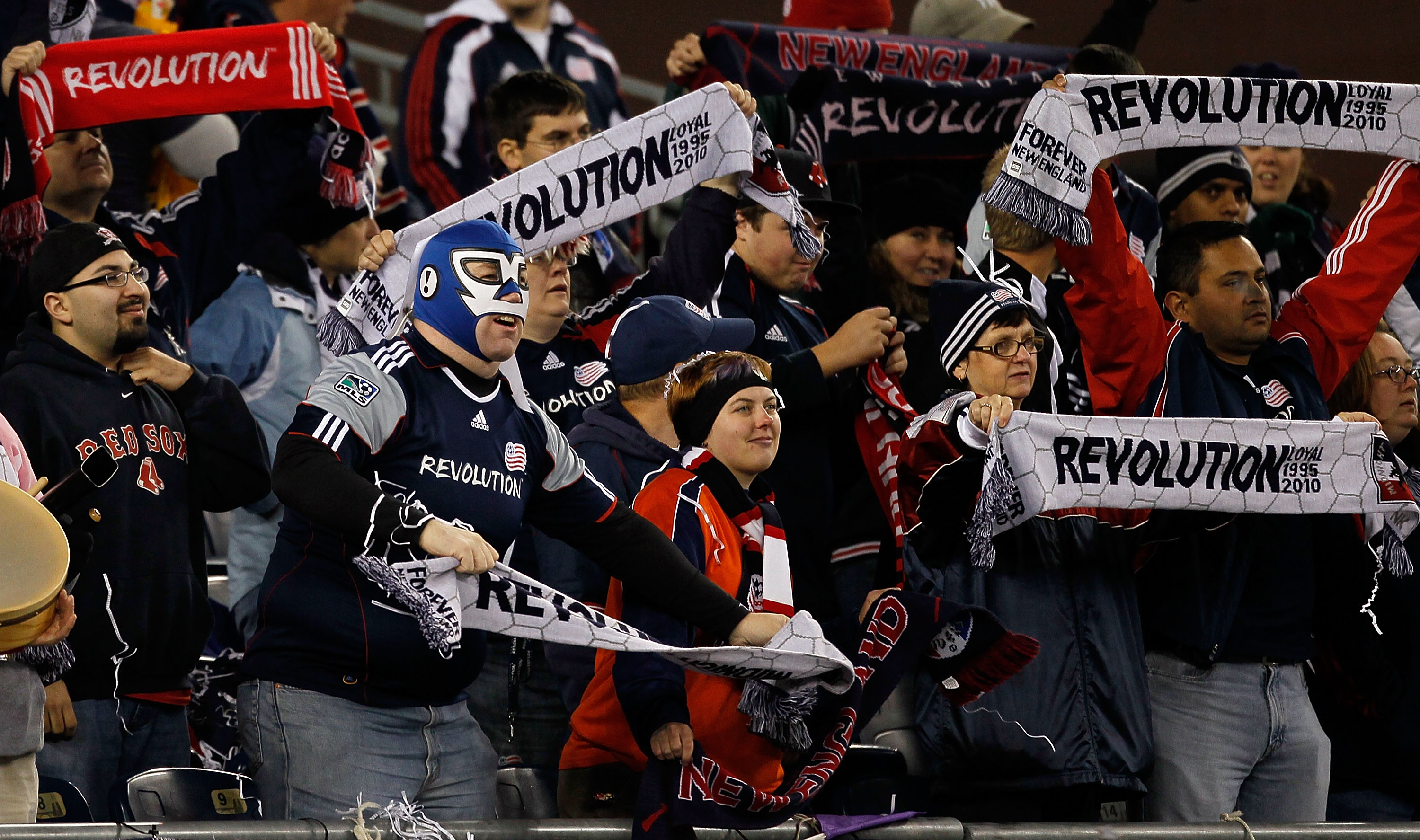 FOXBORO, MA - OCTOBER 16:  Fans of the New England Revolution react during a game against the Kansas City Wizards at Gillette Stadium on October 16, 2010 in Foxboro, Massachusetts. The Revolution won 1-0. (Photo by Jim Rogash/Getty Images)