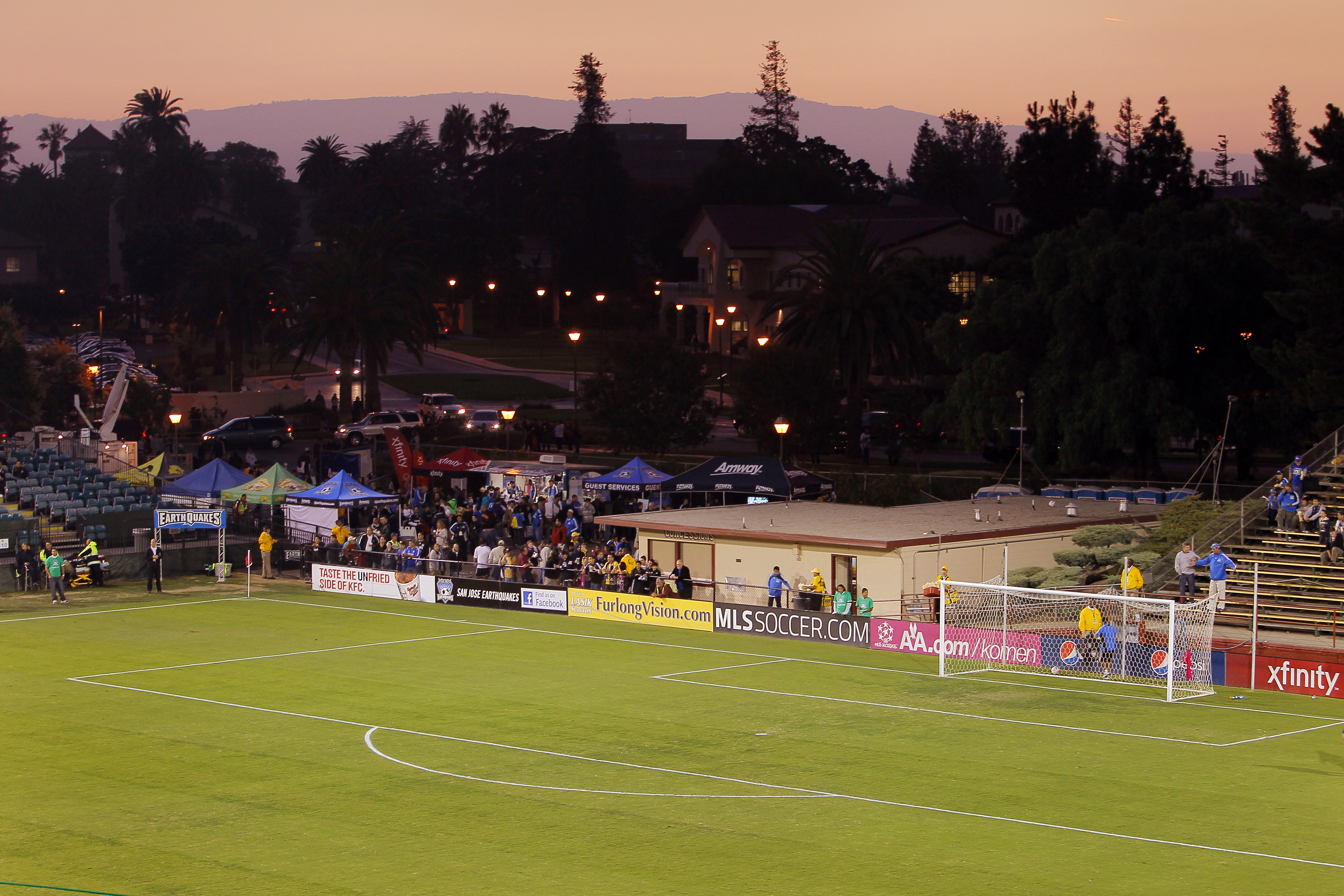 SANTA CLARA, CA - OCTOBER 20:  The sun sets over Buck Shaw Stadium before a game between the San Jose Earthquakes and Chivas USA on October 20, 2010 at Buck Shaw Stadium in Santa Clara, California.  The Earthquakes won 3-0. (Photo by Brian Bahr/Getty Imag