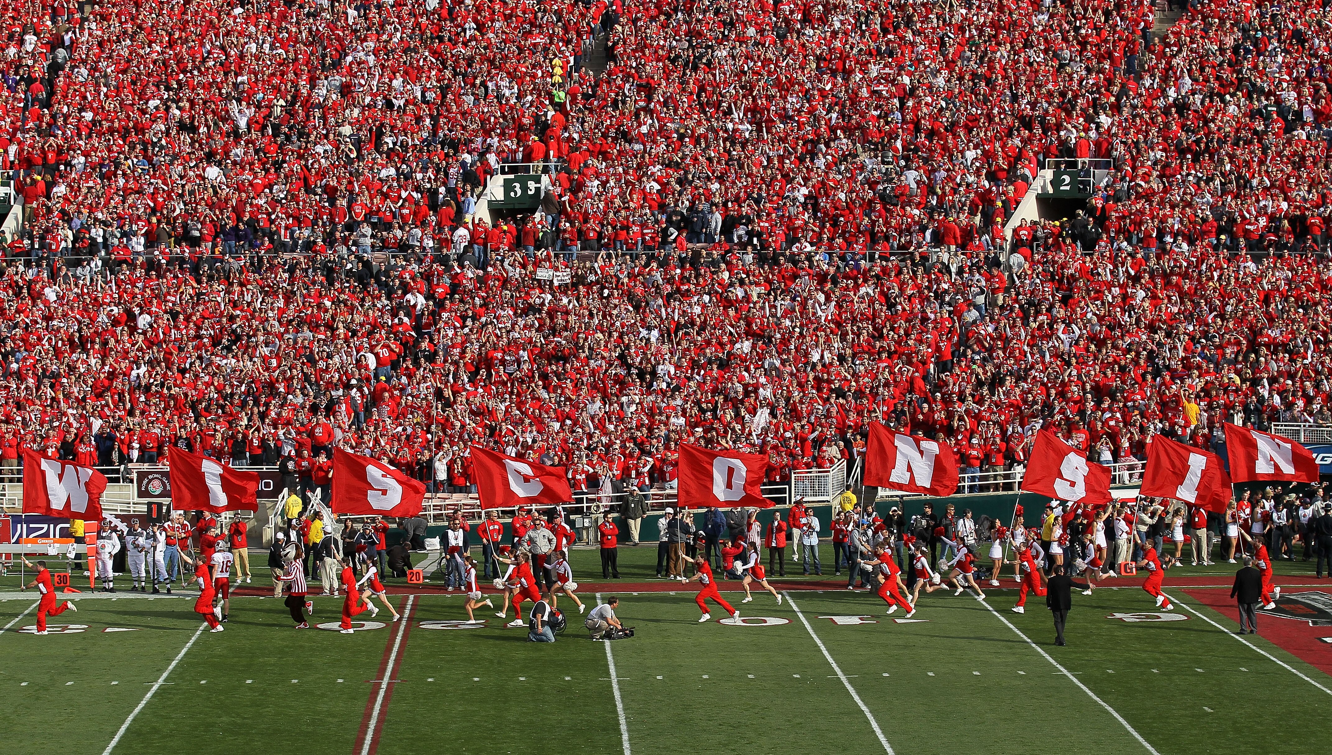 PASADENA, CA - JANUARY 01:  A view of pre-game ceremonies prior to the Wisconsin Badgers and the TCU Horned Frogs playing in the 97th Rose Bowl game on January 1, 2011 in Pasadena, California.  (Photo by Stephen Dunn/Getty Images)