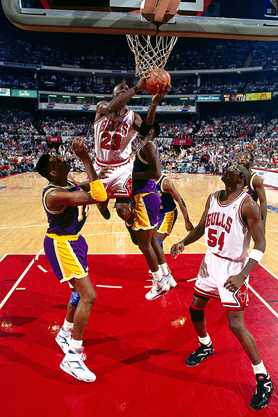 Michael Jordan switching hands in the 1991 NBA Finals