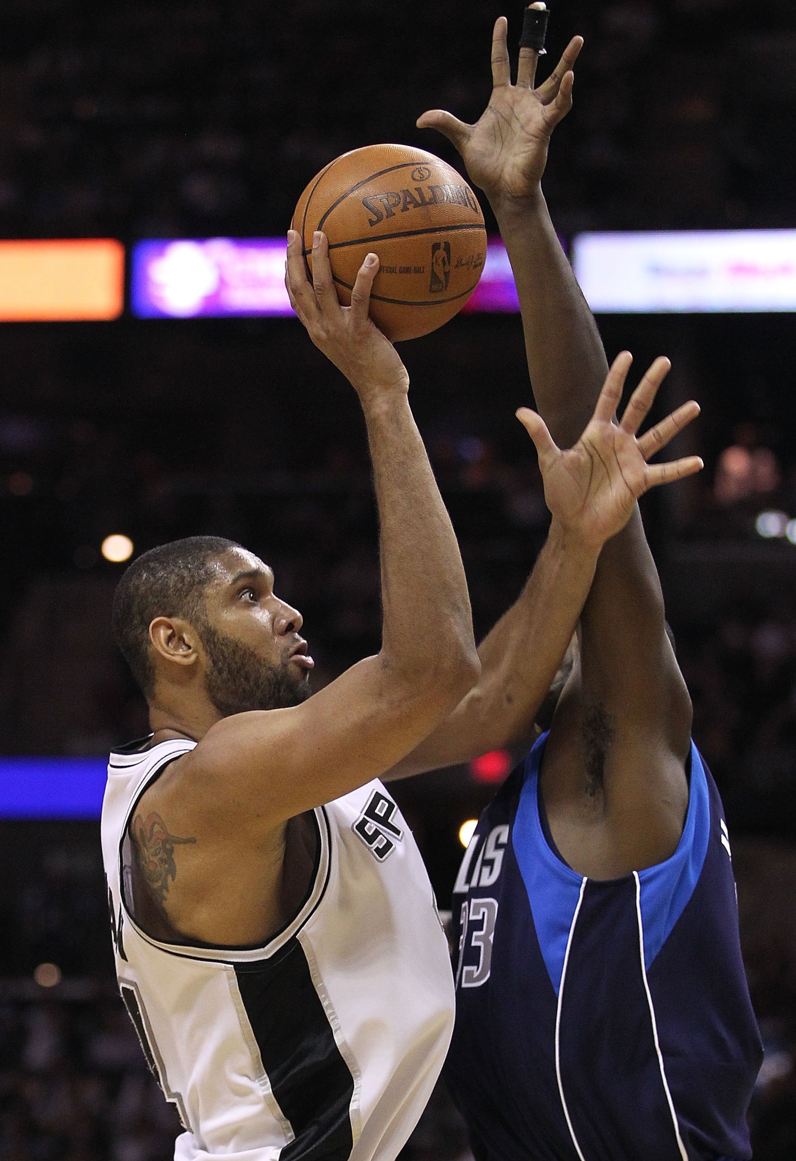 SAN ANTONIO - APRIL 29: Tim Duncan #21 of the San Antonio Spurs in Game Six of the Western Conference Quarterfinals during the 2010 NBA Playoffs at AT&T Center on April 29, 2010 in San Antonio, Texas. NOTE TO USER: User expressly acknowledges and agrees SAN ANTONIO - APRIL 29: Tim Duncan #21 of the San Antonio Spurs in Game Six of the Western Conference Quarterfinals during the 2010 NBA Playoffs at AT&T Center on April 29, 2010 in San Antonio, Texas. NOTE TO USER: User expressly acknowledges and agrees