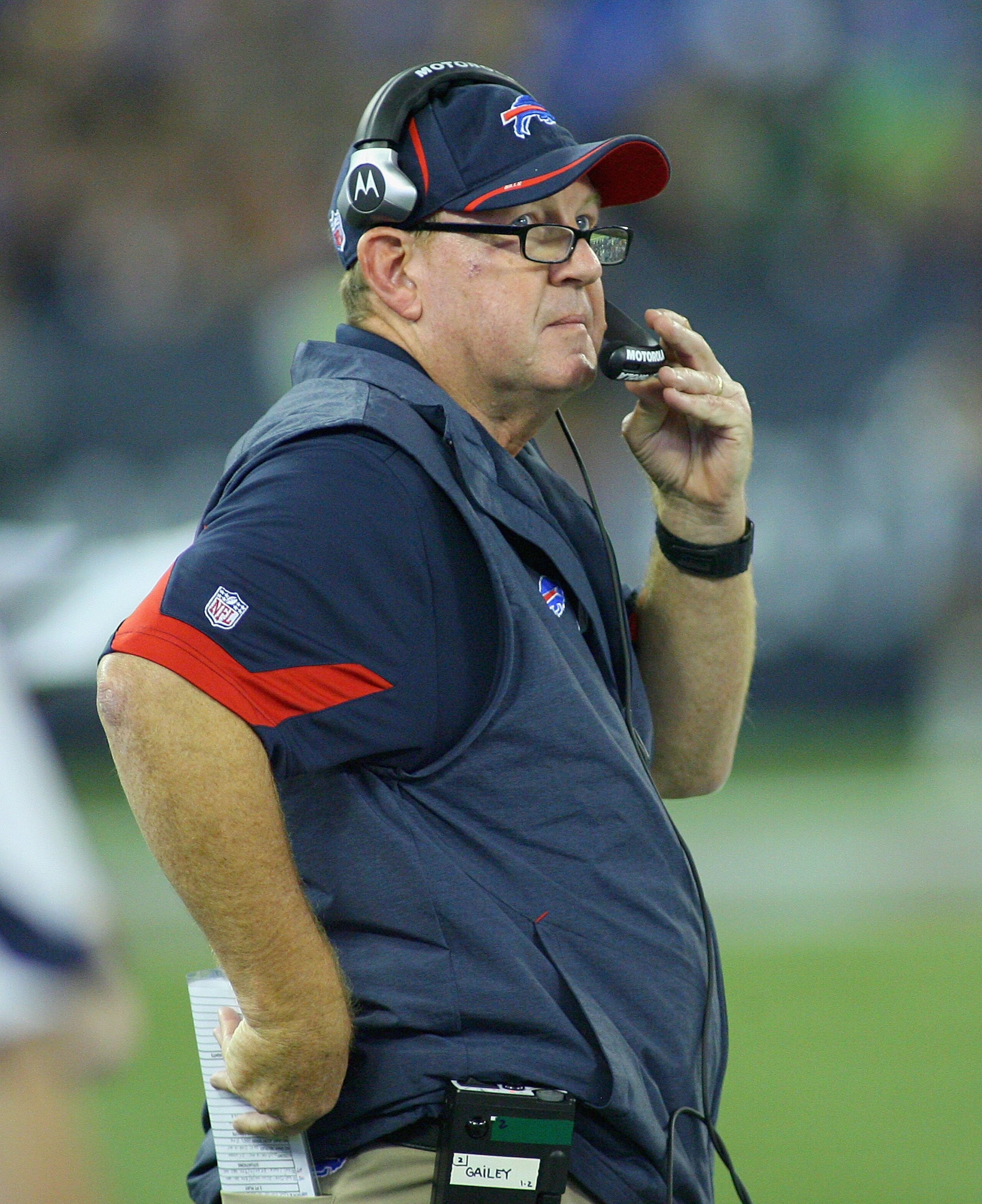 TORONTO, ON - NOVEMBER 07: Chan Gailey, head coach of the Buffalo Bills stands on the sidelines against the Chicago Bears at Rogers Centre on November 7, 2010 in Toronto, Canada. Chicago won 22-19. (Photo by Rick Stewart/Getty Images)