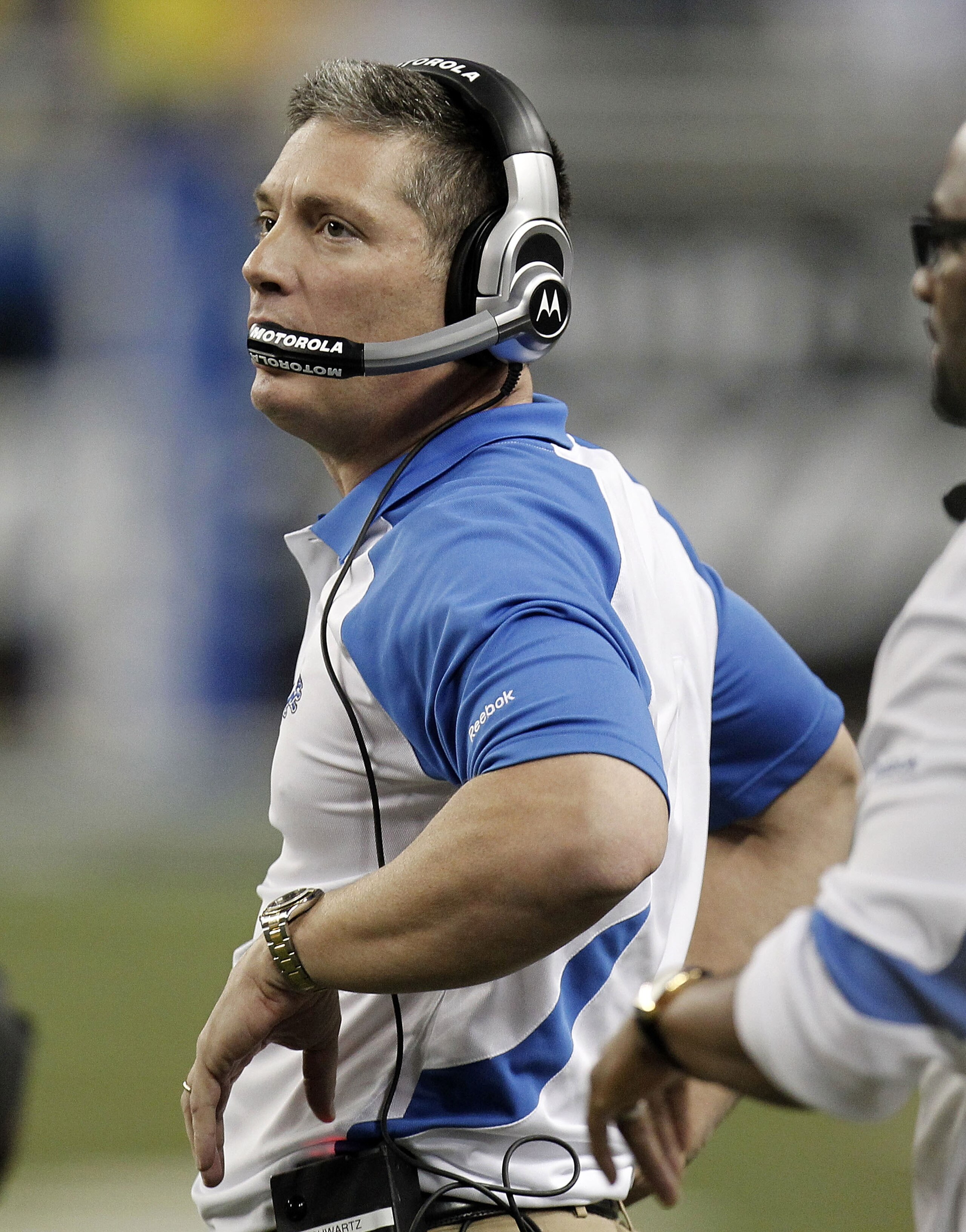 DETROIT, MI - DECEMBER 12: Head coach Jim Schwartz of the Detroit Lions looks on while playing the Green Bay Packers for a fourth quarter touchdown on December 12, 2010 at Ford Field in Detroit, Michigan. Detroit won the game 7-3  (Photo by Gregory Shamus