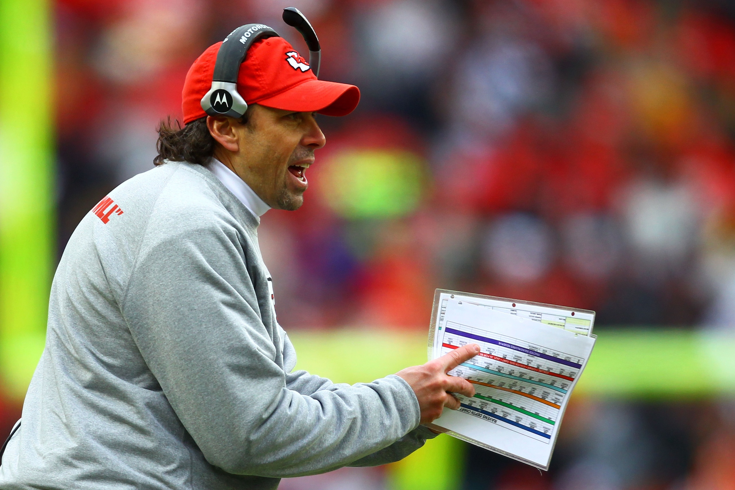 KANSAS CITY, MO - JANUARY 09:  Head coach Todd Haley of the Kansas City Chiefs looks on during the 2011 AFC wild card playoff game against the Baltimore Ravens at Arrowhead Stadium on January 9, 2011 in Kansas City, Missouri.  (Photo by Dilip Vishwanat/Ge