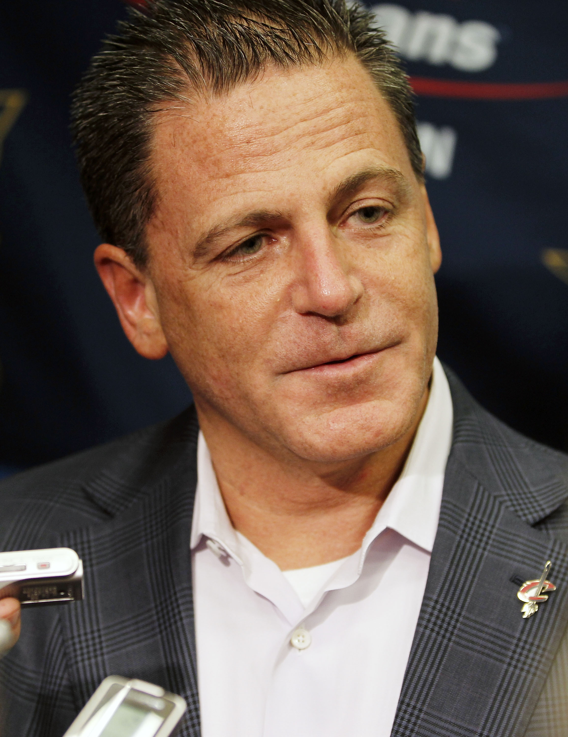 CLEVELAND - OCTOBER 27:  Majority owner Dan Gilbert of the Cleveland Cavaliers talks to the media prior to playing the Boston Celtics in the Cavaliers 2010 home opner at Quicken Loans Arena on October 27, 2010 in Cleveland, Ohio.  NOTE TO USER: User expre