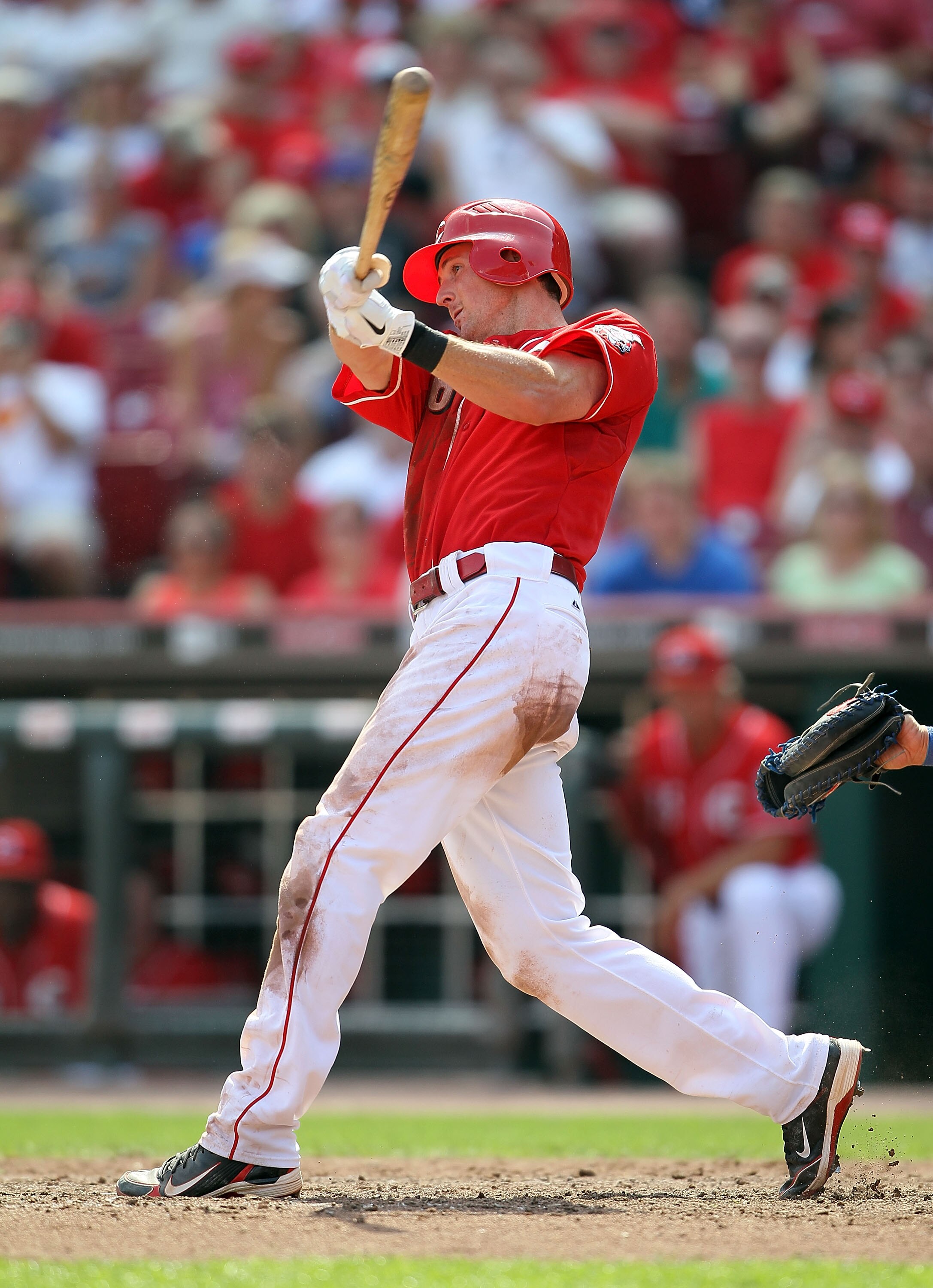 CINCINNATI - AUGUST 29:  Drew Stubbs #6 of the Cincinnati Reds is at bat during the game against the Chicago Cubs at Great American Ball Park on August 29, 2010 in Cincinnati, Ohio.  (Photo by Andy Lyons/Getty Images)