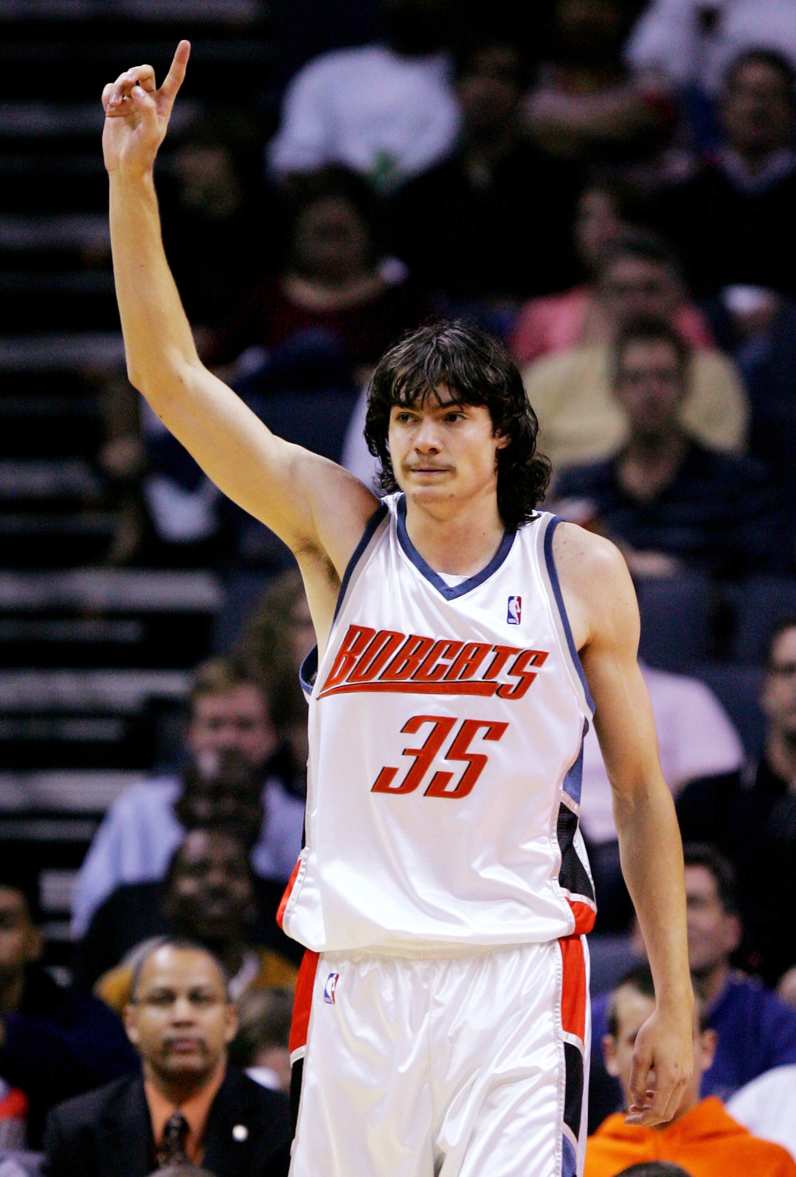 CHARLOTTE, NC - NOVEMBER 01:  Adam Morrison #35 of the Charlotte Bobcats reacts to being called for a foul during their game against the Indiana Pacers on November 1, 2006 at the Charlotte Bobcats Arena in Charlotte, North Carolina.  NOTE TO USER: User ex