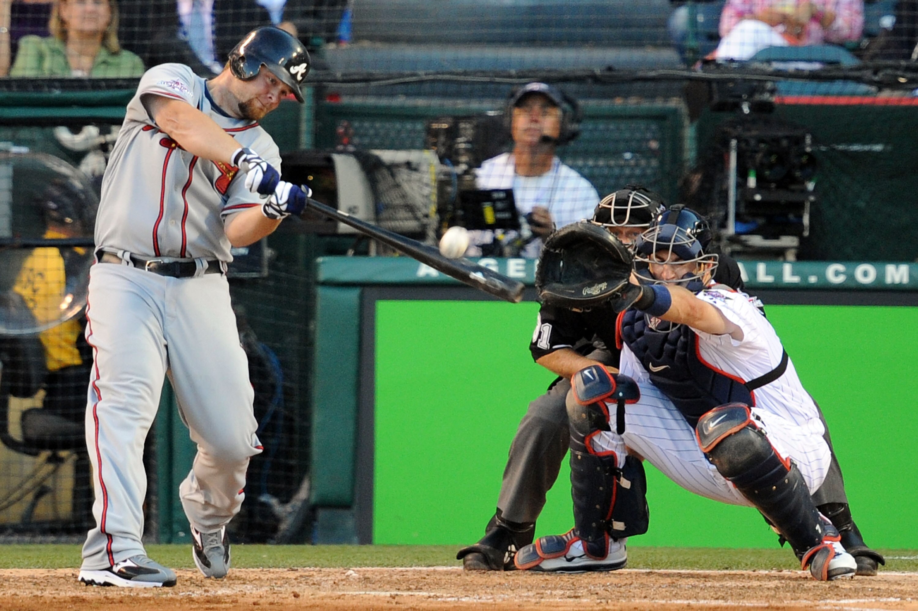 ANAHEIM, CA - JULY 13:  National League All-Star Brian McCann #16 of the Atlanta Braves at bat in the fifth inning during the 81st MLB All-Star Game at Angel Stadium of Anaheim on July 13, 2010 in Anaheim, California.  (Photo by Lisa Blumenfeld/Getty Imag
