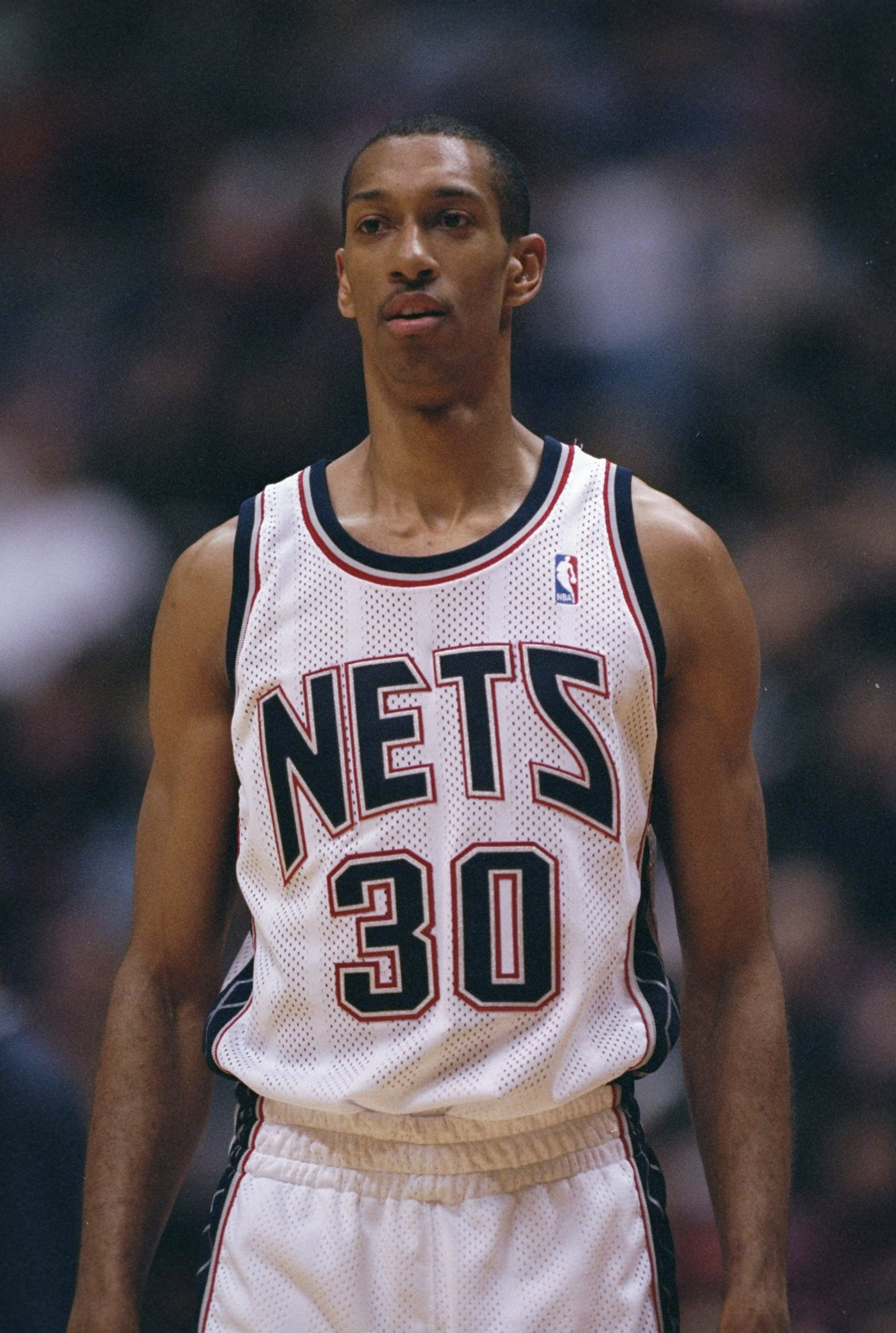 18 Feb 1999:  Kerry Kittles #30 of the New Jersey Nets looking on during the game against the Houston Rockets at the Continental Airlines Arena in East Rutherford, New Jersey. The Rockets defeated the Nets 93-92 in overtime.  Mandatory Credit: Jamie Squir