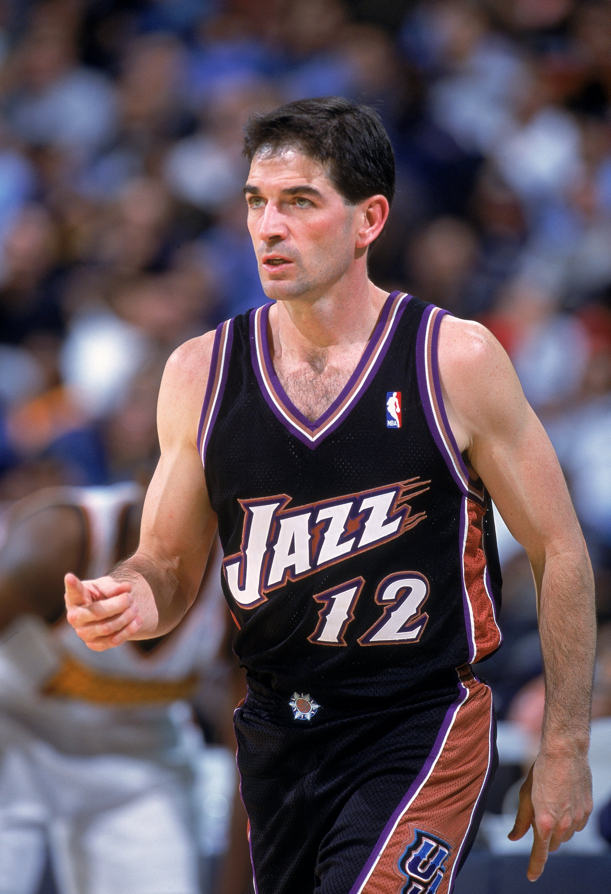 29 Dec 2000:  John Stockton #12 of the Utah Jazz walks on the court during the game against the Golden State Warriors at The Arena of Oakland in California.  The Warriors defeated the Jazz 100-89.    NOTE TO USER: It is expressly understood that the only 