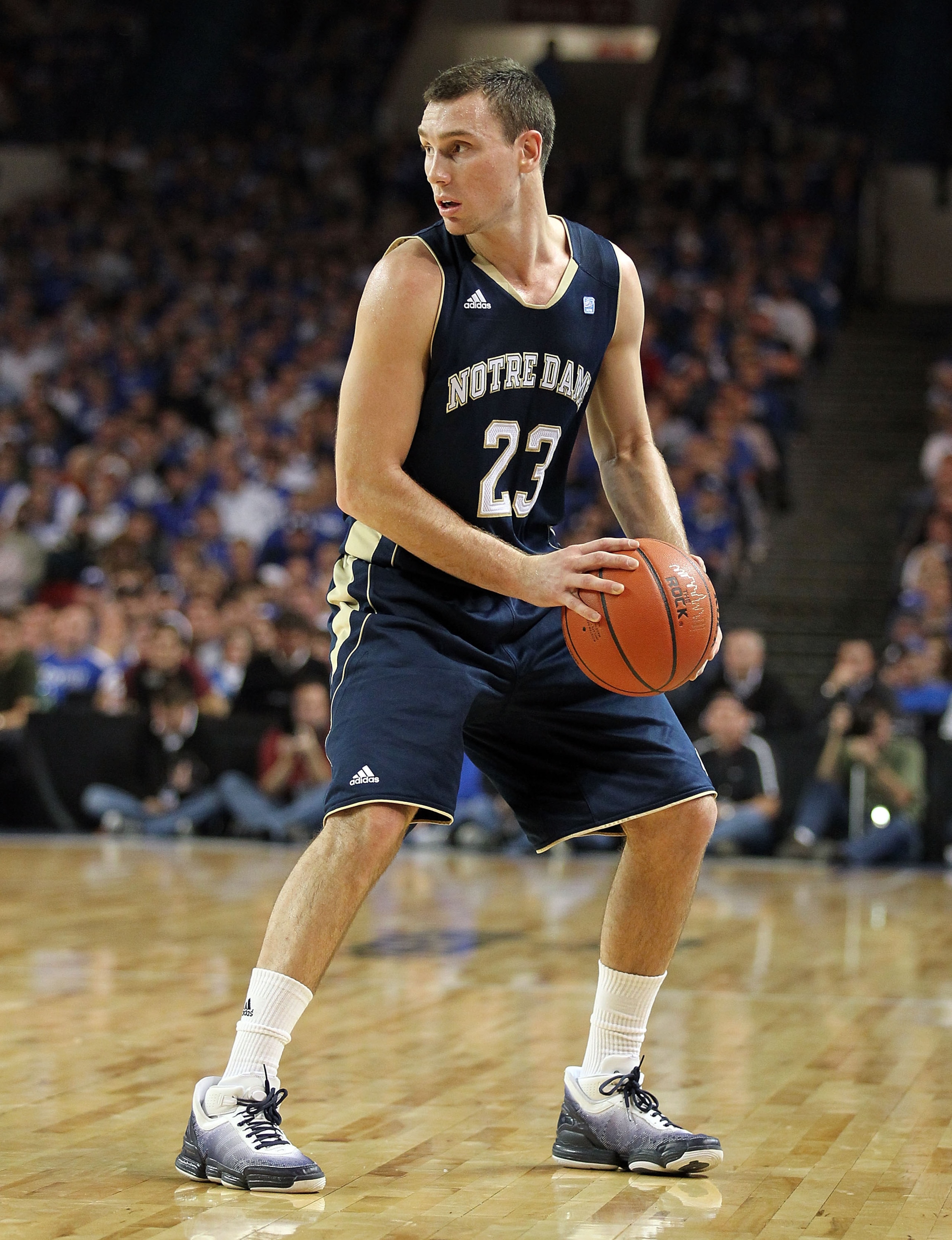 LOUISVILLE, KY - DECEMBER 08:  Ben Hansbrough #23 of the Notre Dame Fighting Irish dribbles the ball during the game against the Kentucky Wildcats in the 2010 DIRECTV SEC/BIG EAST Invitational at Freedom Hall on December 8, 2010 in Louisville, Kentucky.  