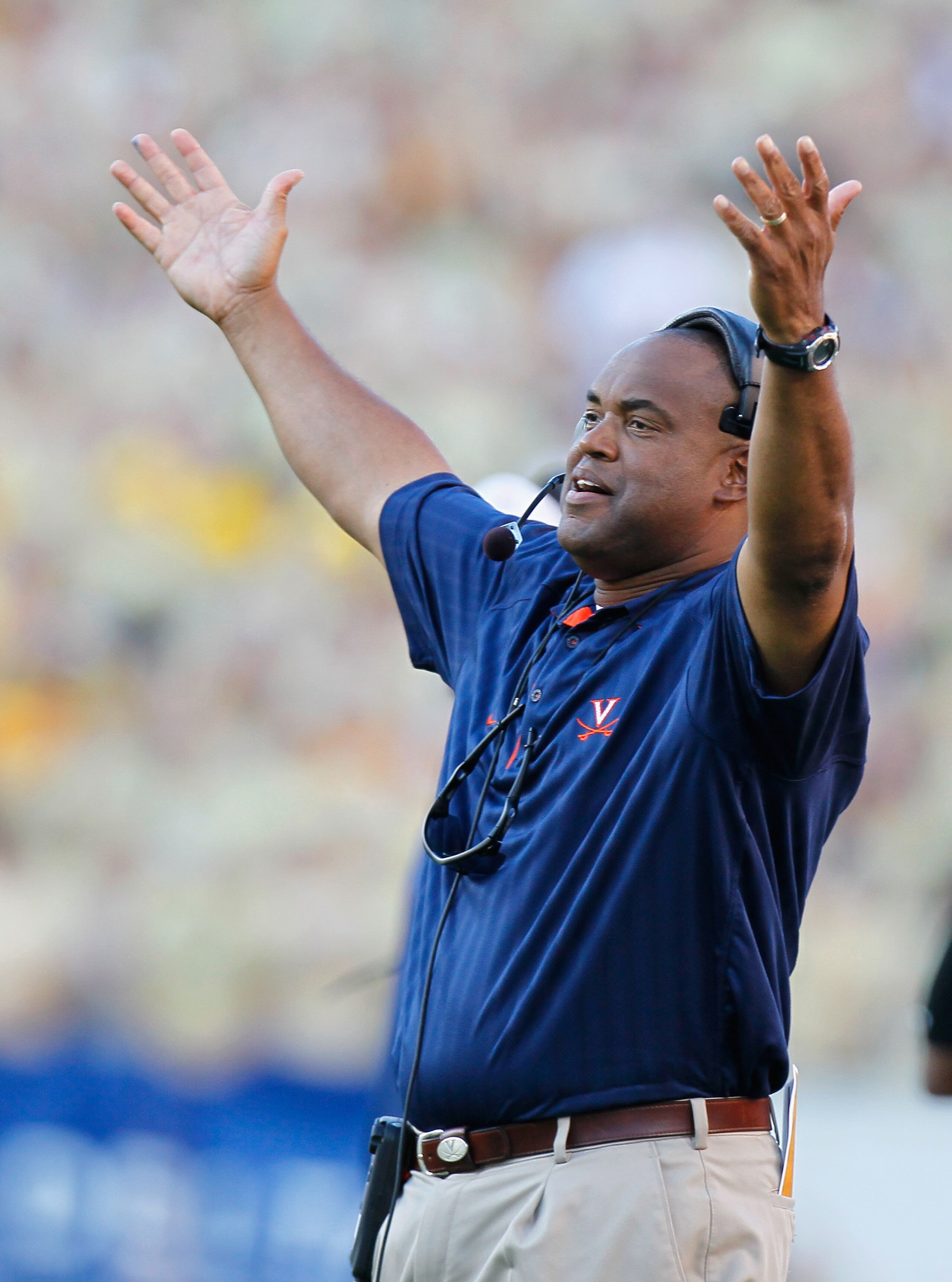 ATLANTA - OCTOBER 09:  Head coach Mike London of the Virginia Cavaliers against the Georgia Tech Yellow Jackets at Bobby Dodd Stadium on October 9, 2010 in Atlanta, Georgia.  (Photo by Kevin C. Cox/Getty Images)