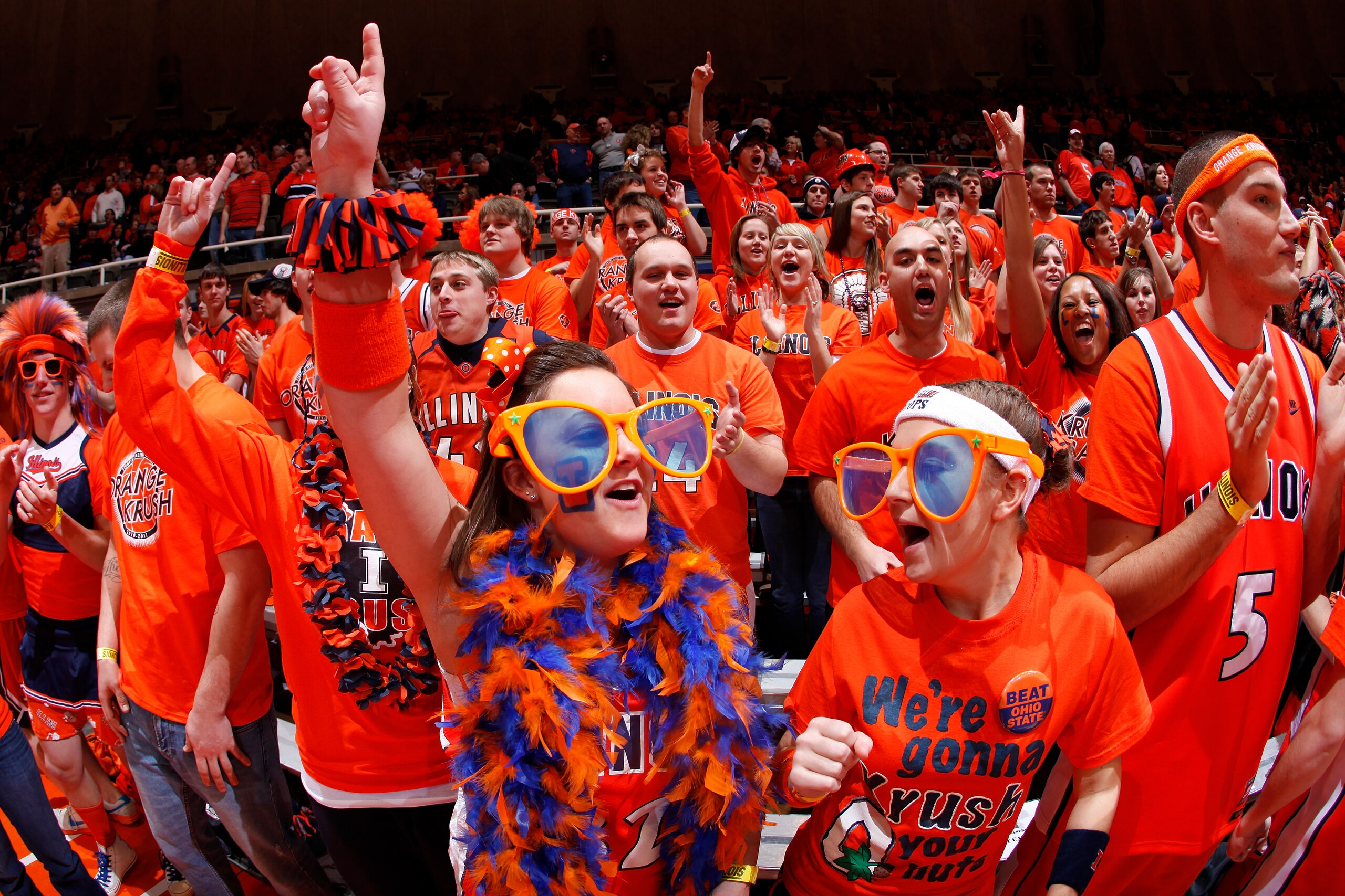 CHAMPAIGN, IL - JANUARY 22: Illinois Fighting Illini fans cheer during the game against the Ohio State Buckeyes at Assembly Hall on January 22, 2011 in Champaign, Illinois. Ohio State won 73-68. (Photo by Joe Robbins/Getty Images) CHAMPAIGN, IL - JANUARY 22: Illinois Fighting Illini fans cheer during the game against the Ohio State Buckeyes at Assembly Hall on January 22, 2011 in Champaign, Illinois. Ohio State won 73-68. (Photo by Joe Robbins/Getty Images)